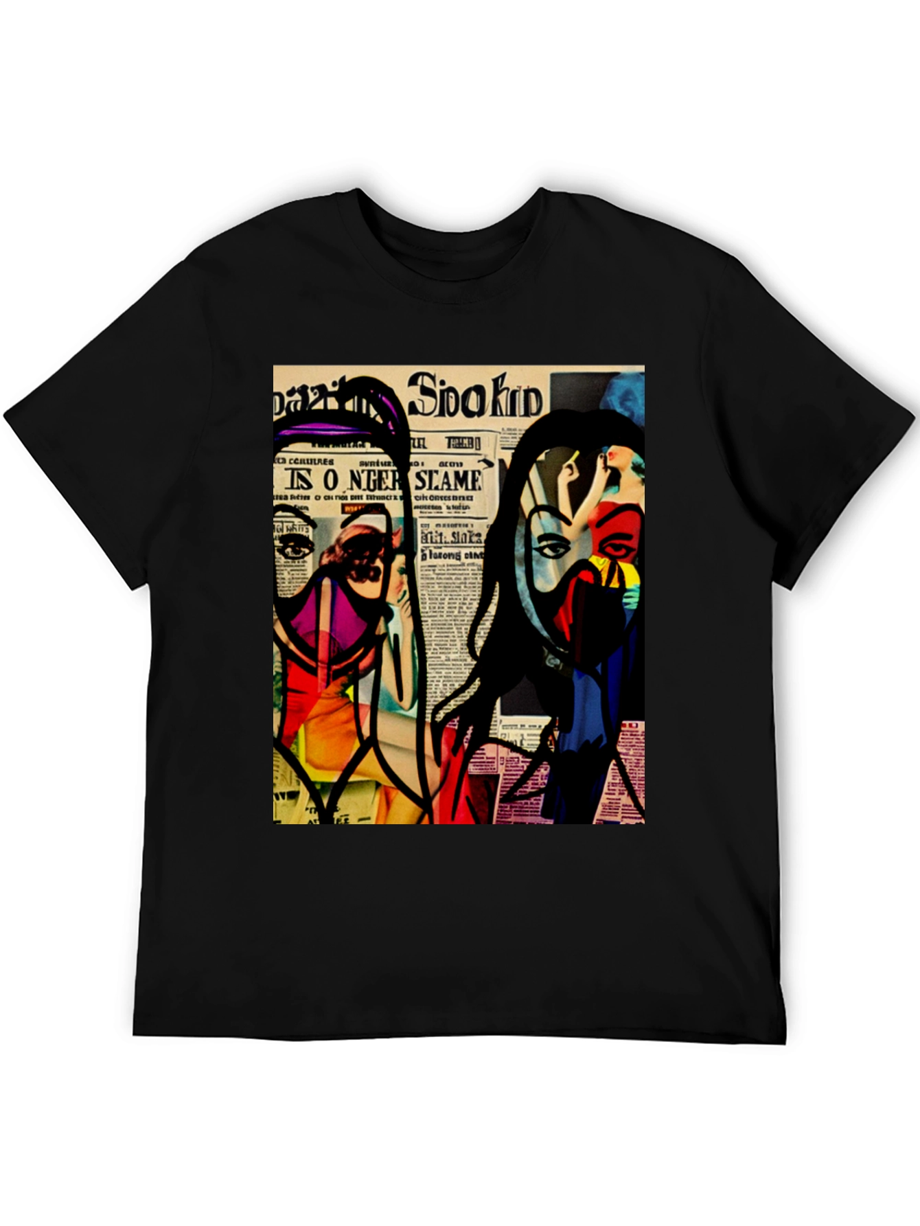 Abstract Newspaper Art Black T-Shirt