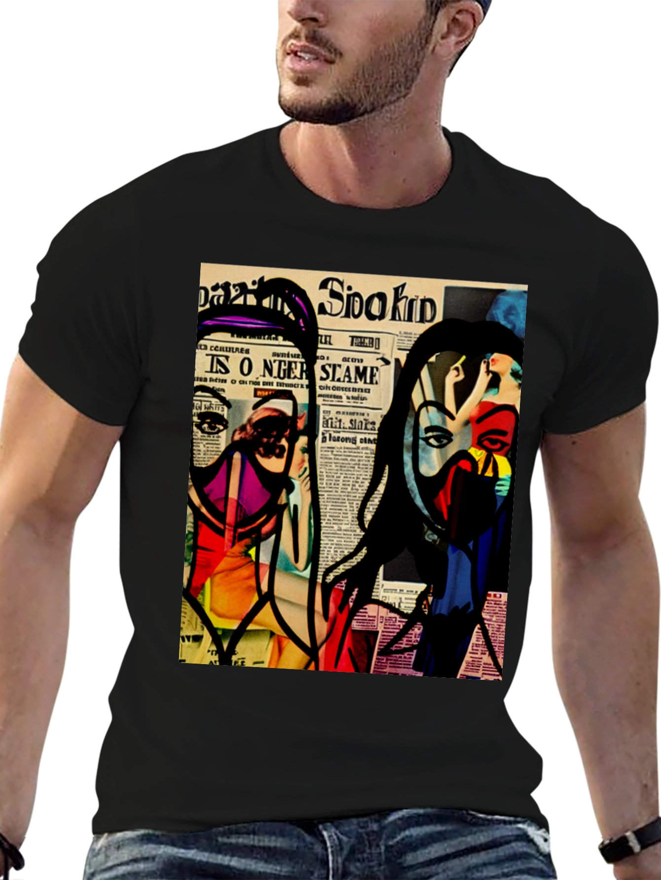 Abstract Newspaper Art Black T-Shirt