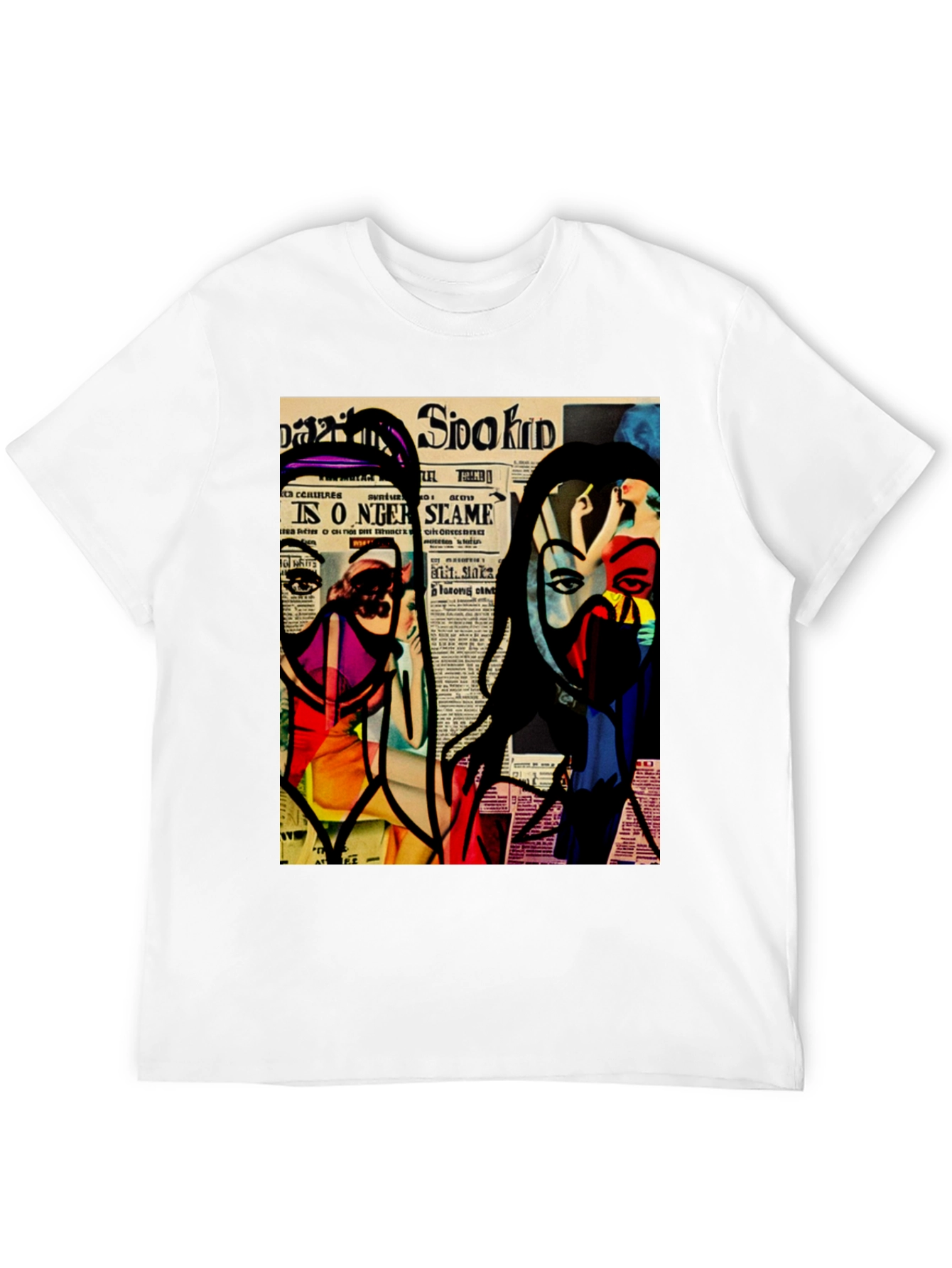 Abstract Newspaper Art Black T-Shirt