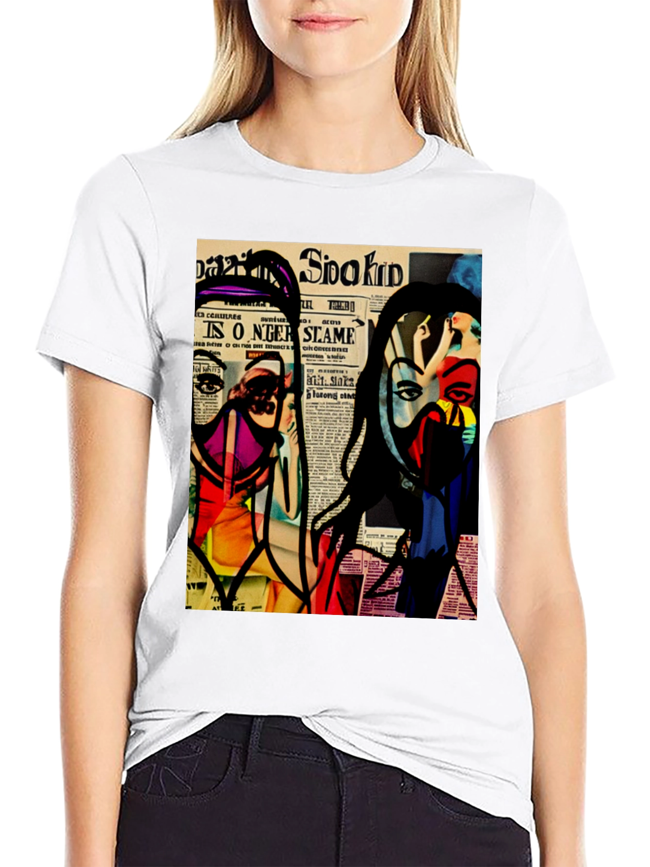 Abstract Newspaper Art Black T-Shirt