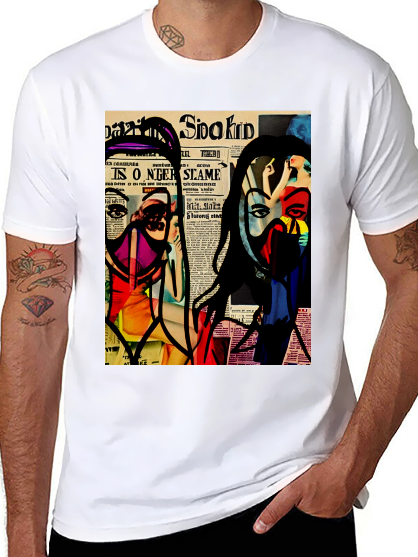 Abstract Newspaper Art Black T-Shirt