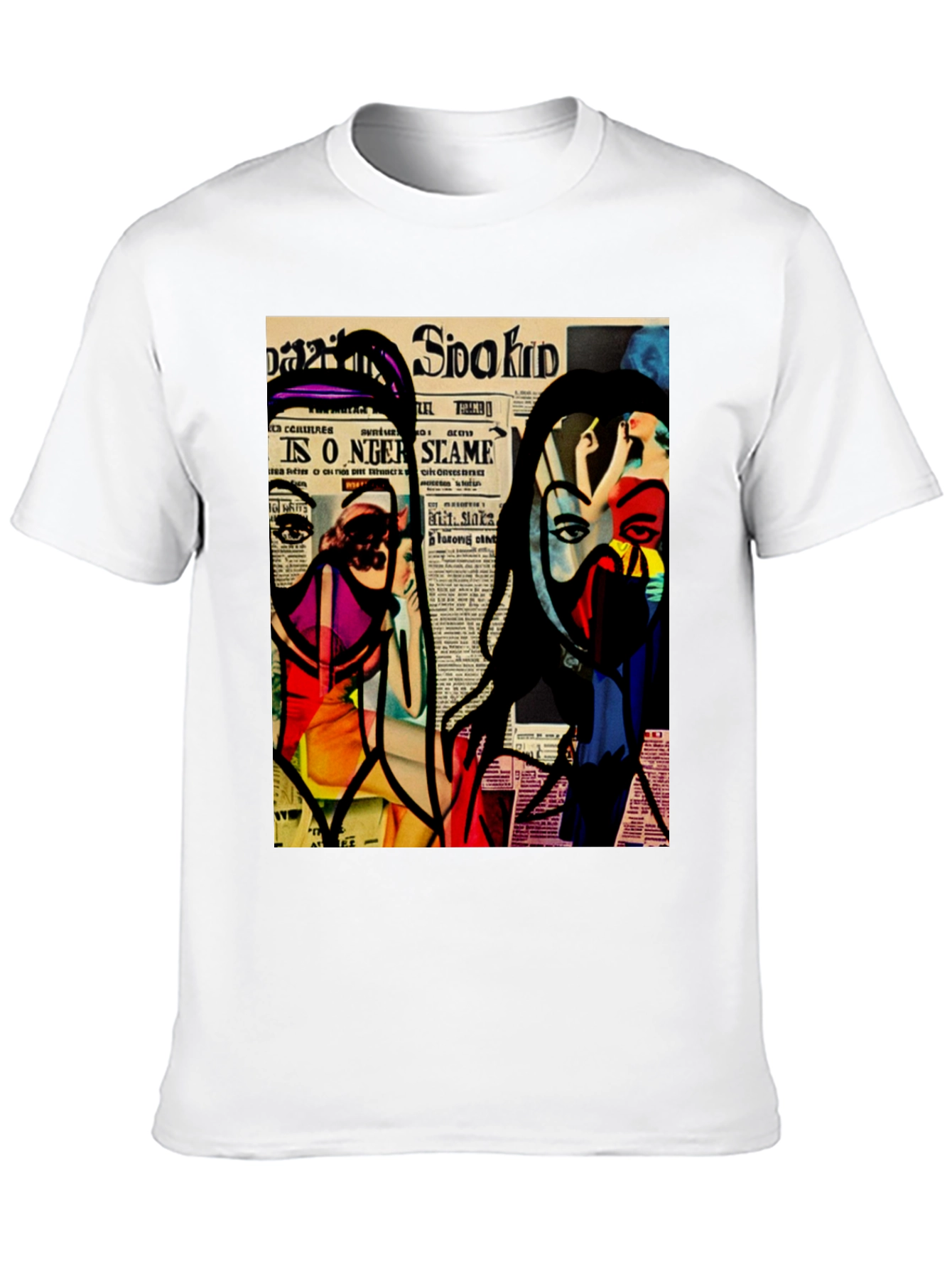 Abstract Newspaper Art Black T-Shirt