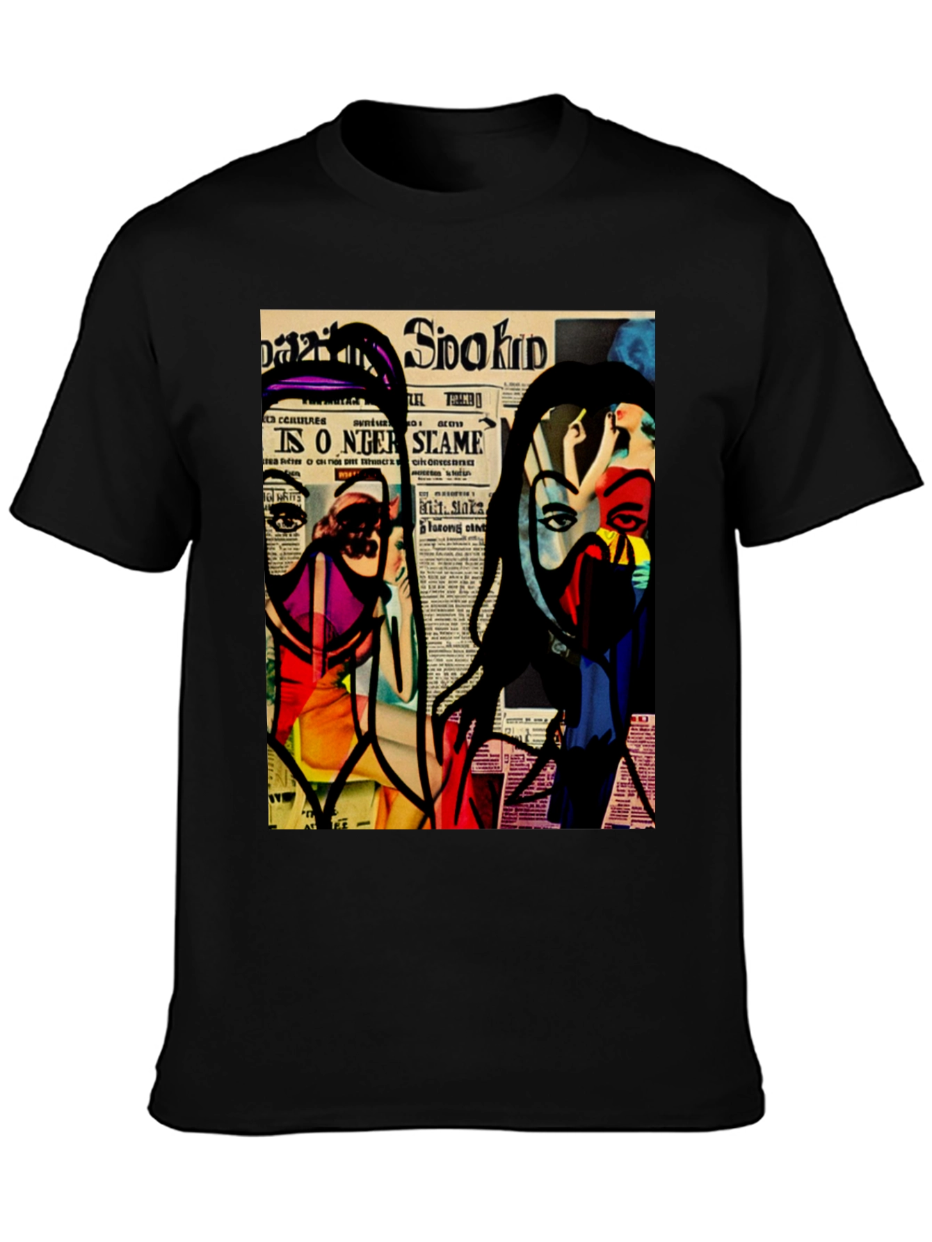 Abstract Newspaper Art Black T-Shirt