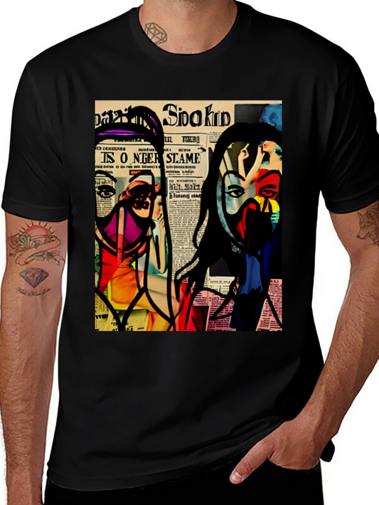 Abstract Newspaper Art Black T-Shirt