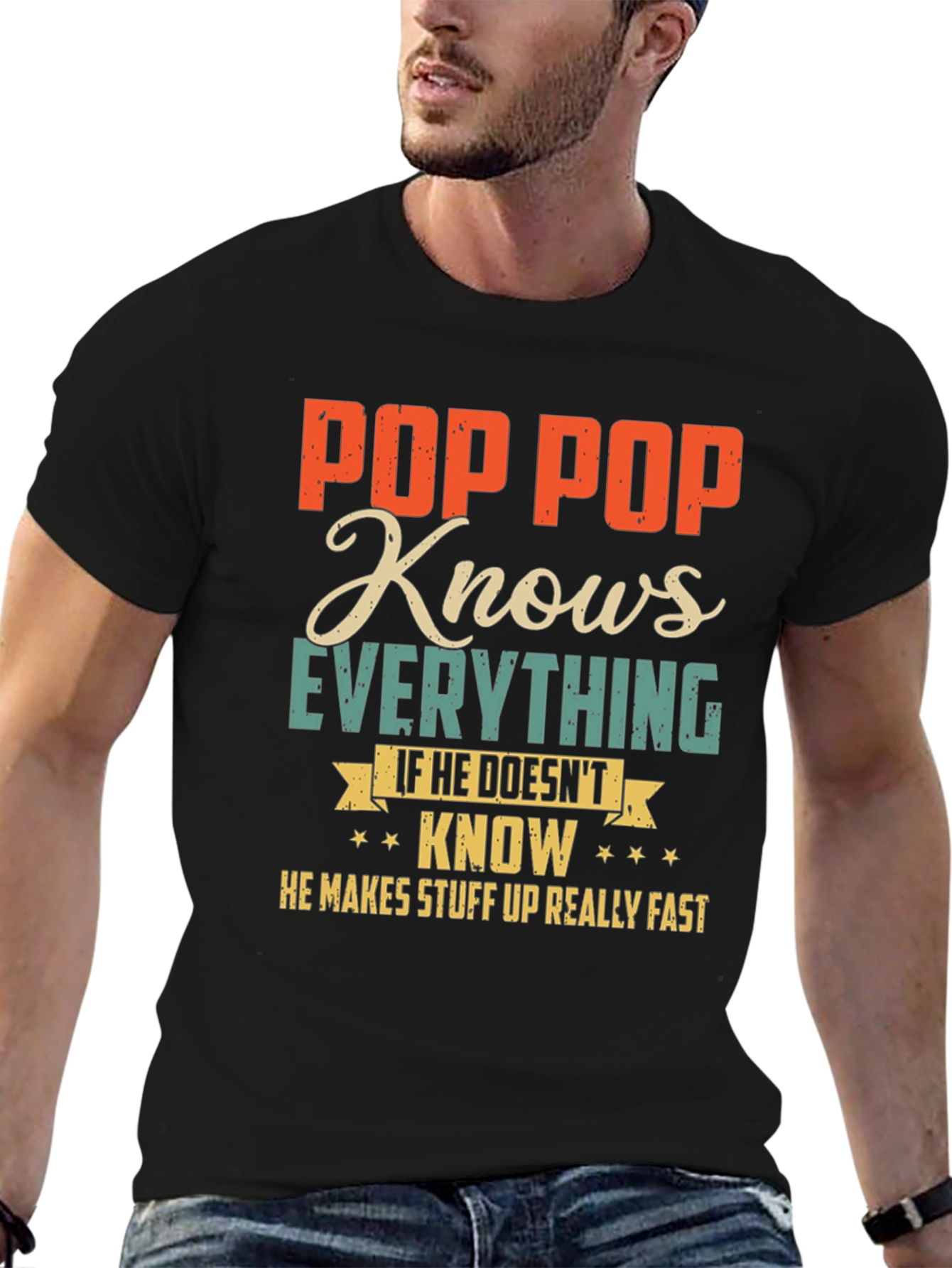 Pop Pop Knows Everything Black T-Shirt