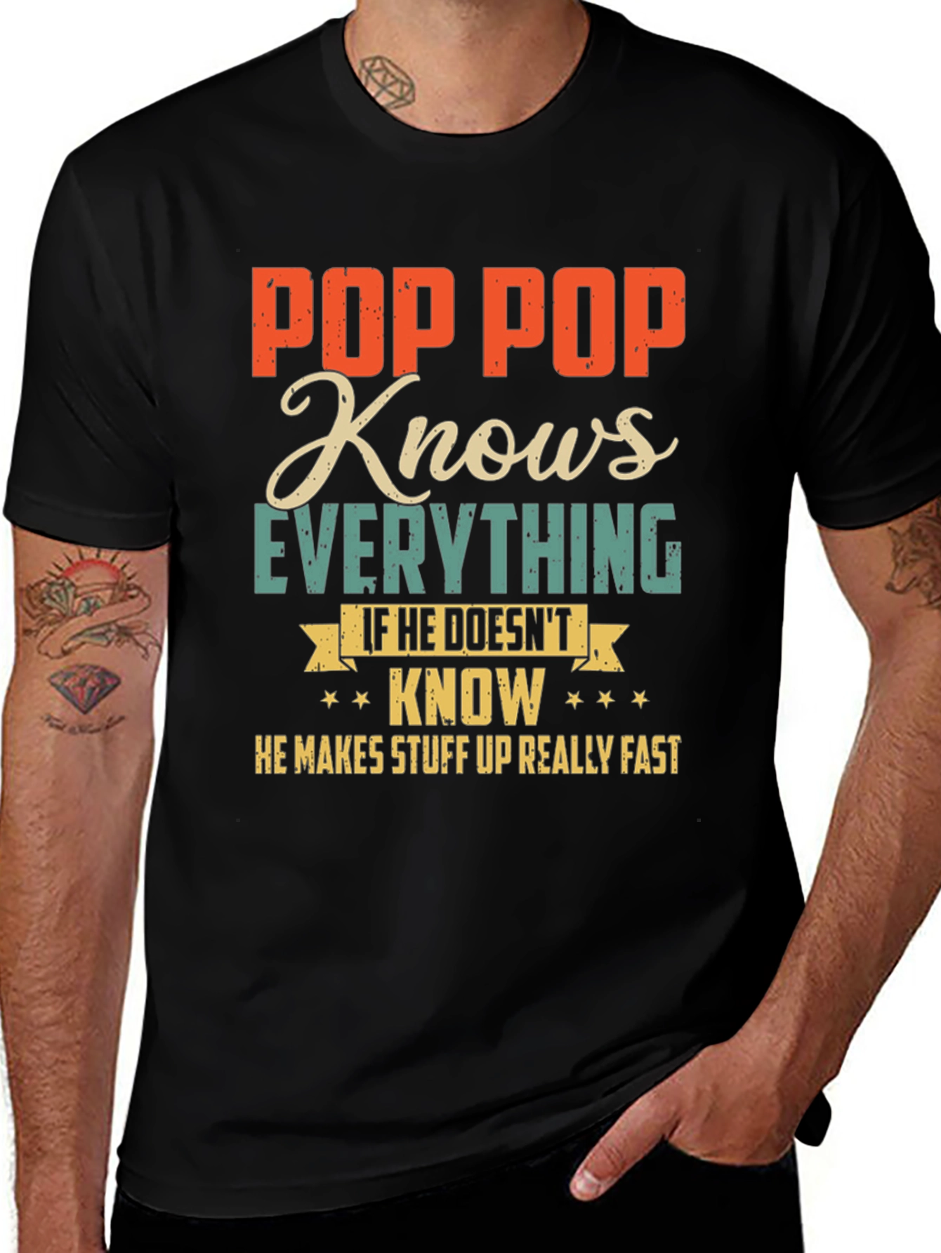 Pop Pop Knows Everything Black T-Shirt