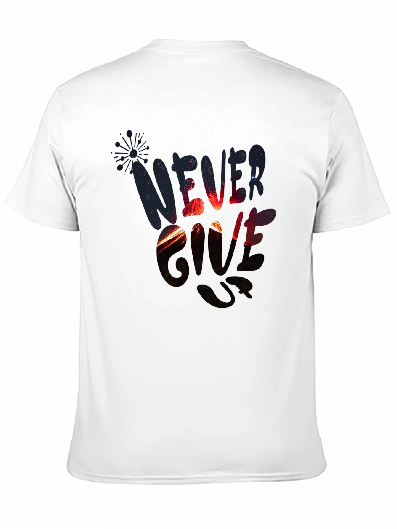 Never Give Up Graphic Print Black T-Shirt