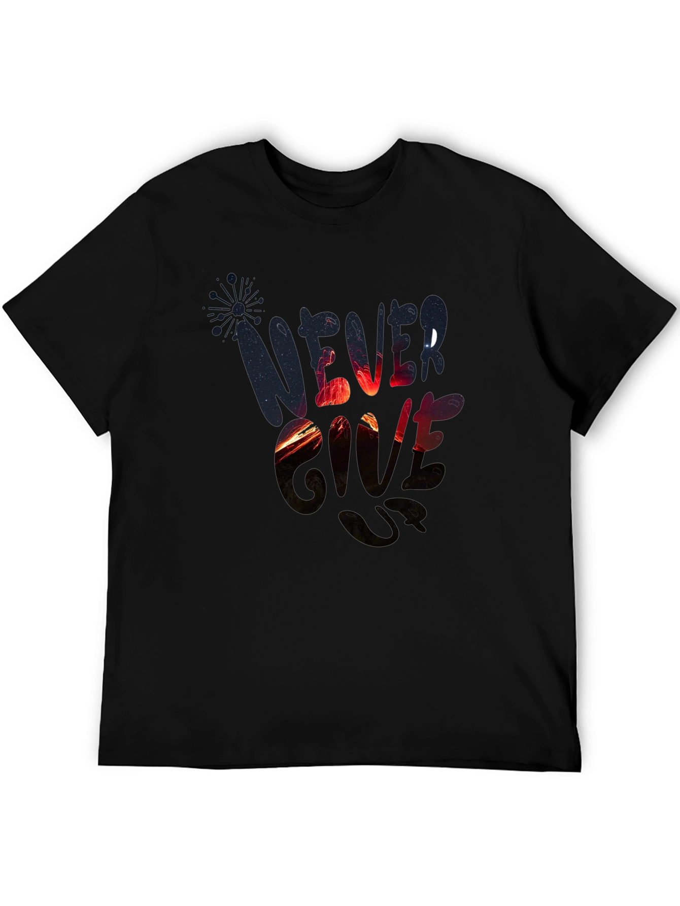 Never Give Up Graphic Print Black T-Shirt
