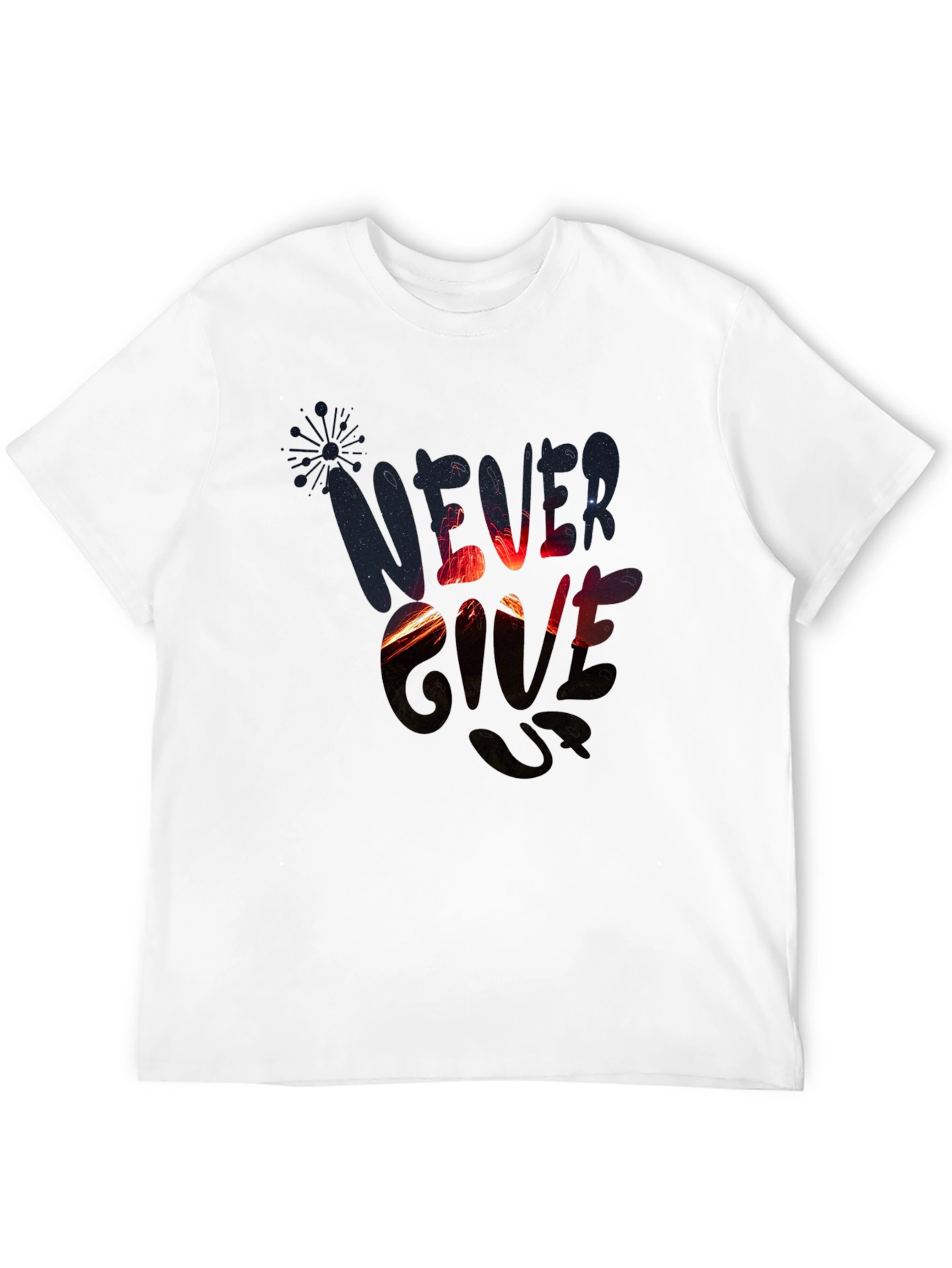 Never Give Up Graphic Print Black T-Shirt