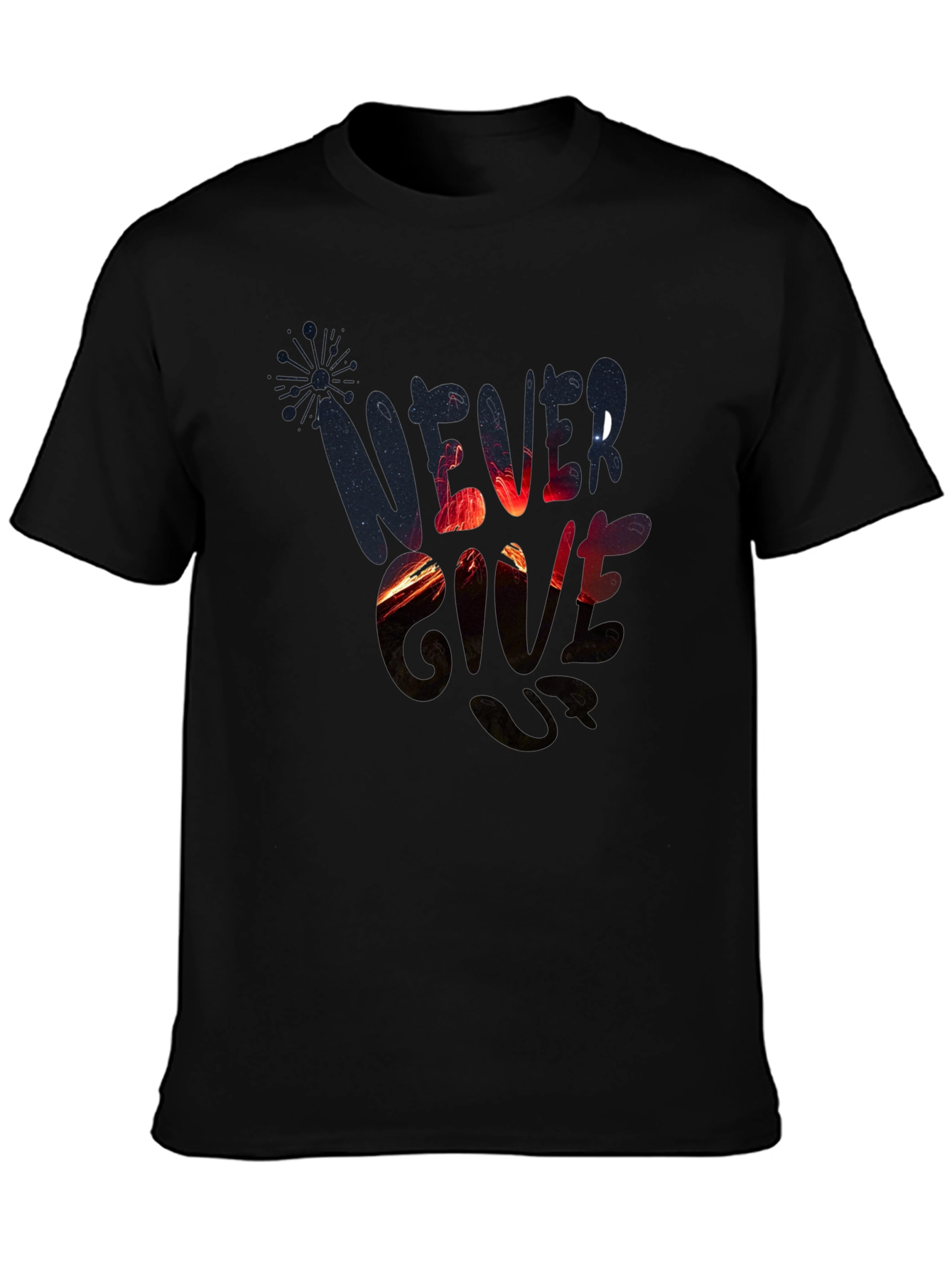 Never Give Up Graphic Print Black T-Shirt