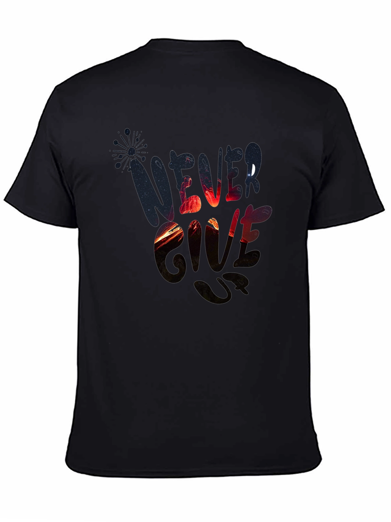 Never Give Up Graphic Print Black T-Shirt