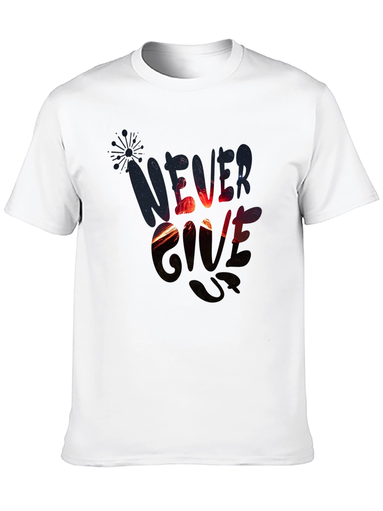 Never Give Up Graphic Print Black T-Shirt