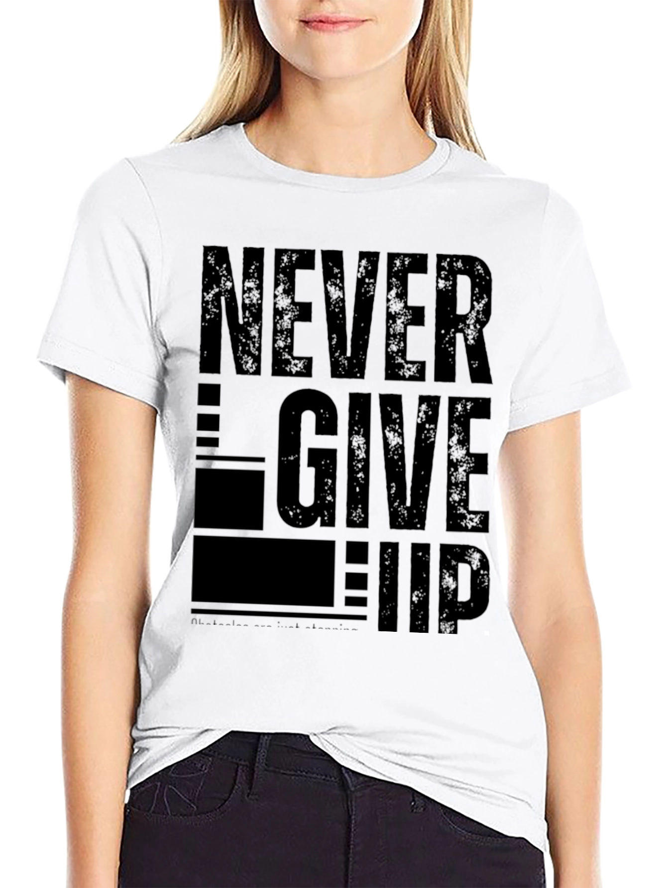 Never Give Up Graphic Print Tee - Black