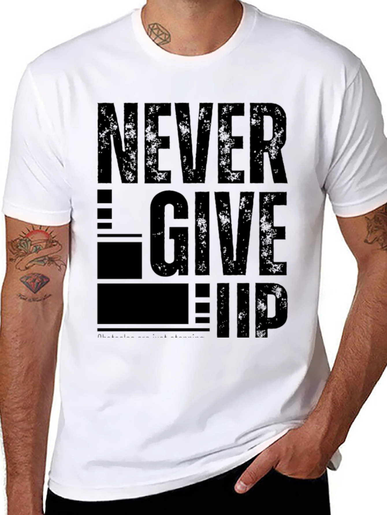 Never Give Up Graphic Print Tee - Black