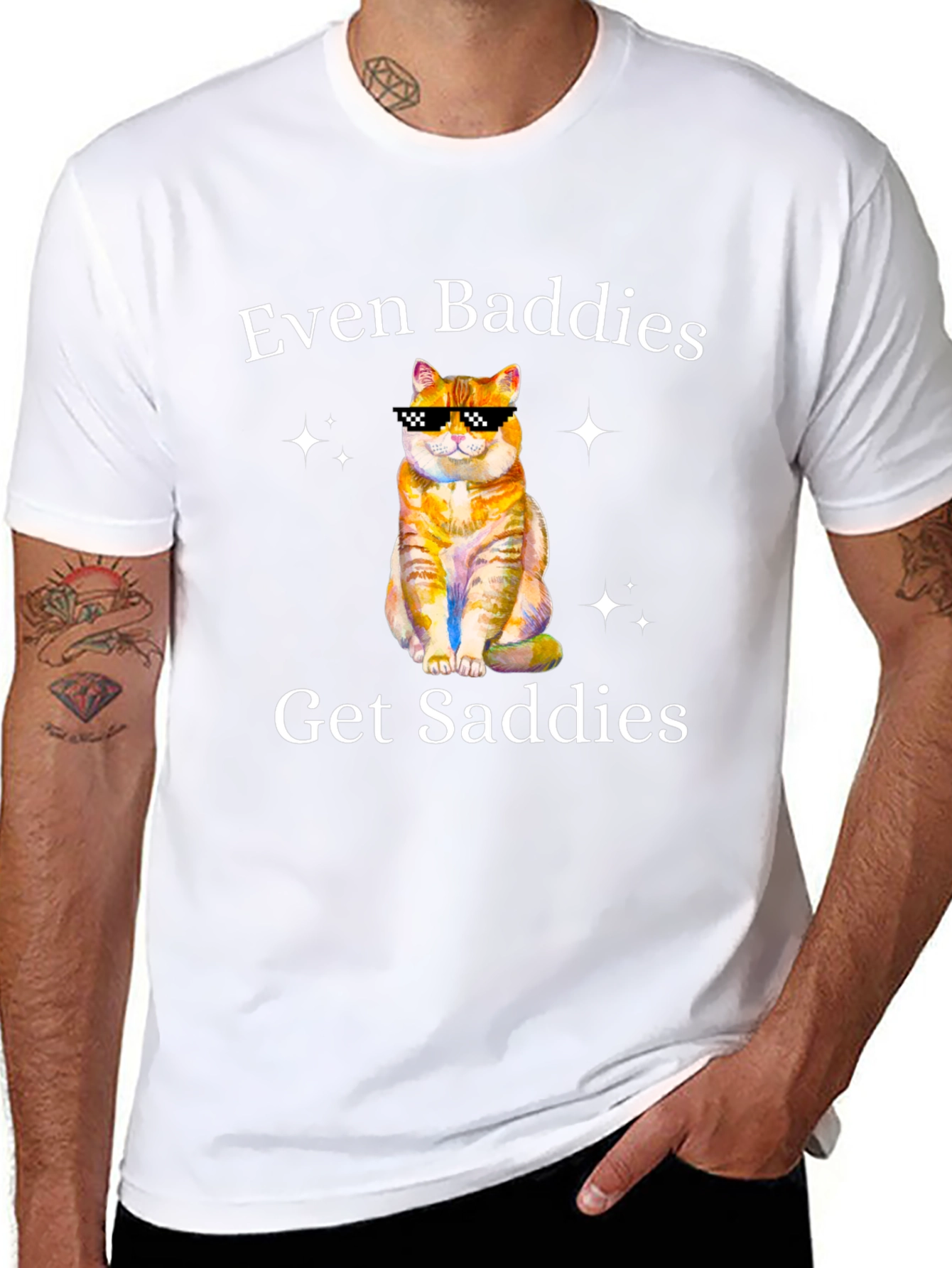 Even Baddies Get Saddies T-Shirt - Cute Cat Design
