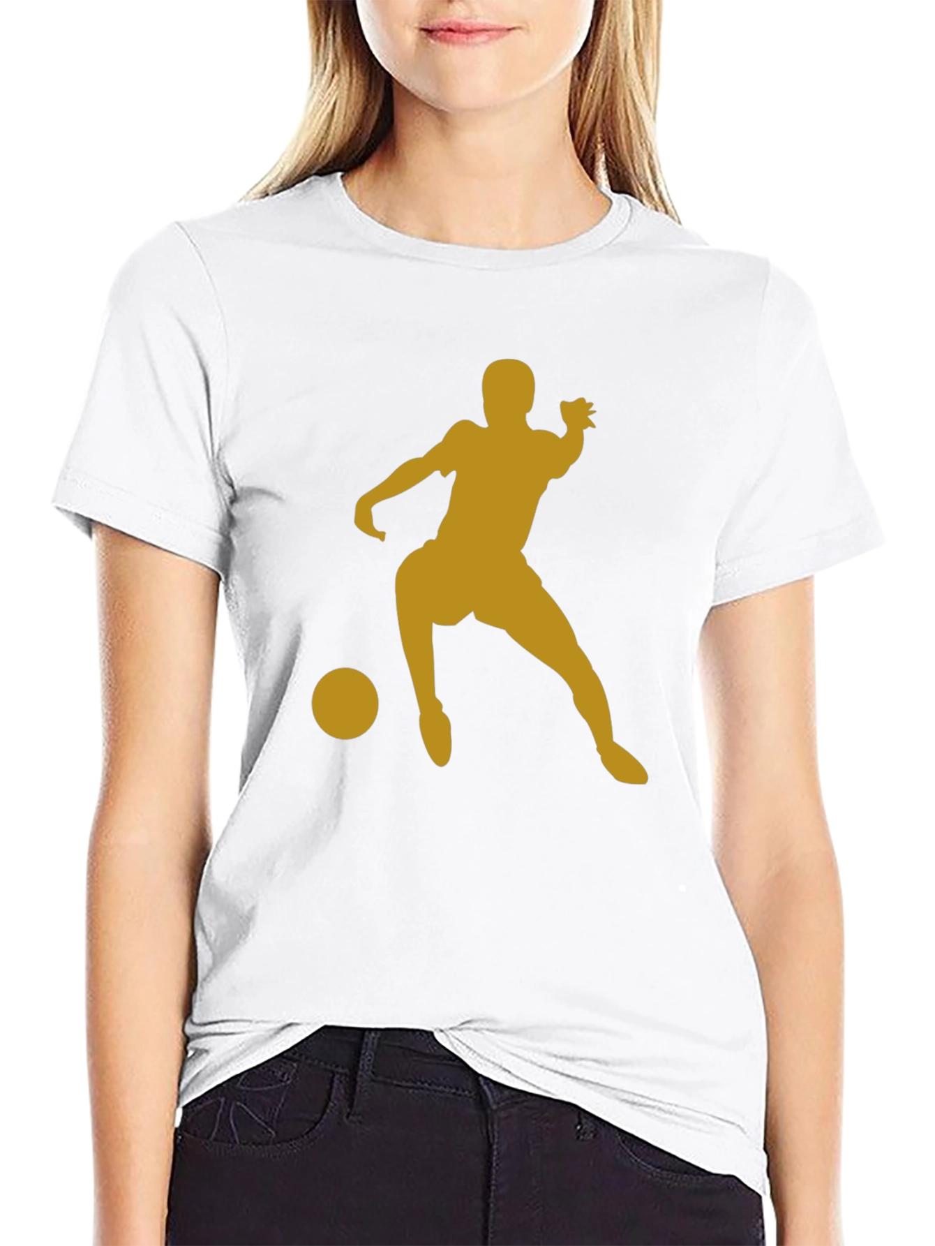 Soccer Player Graphic Tee - Black Cotton T-Shirt