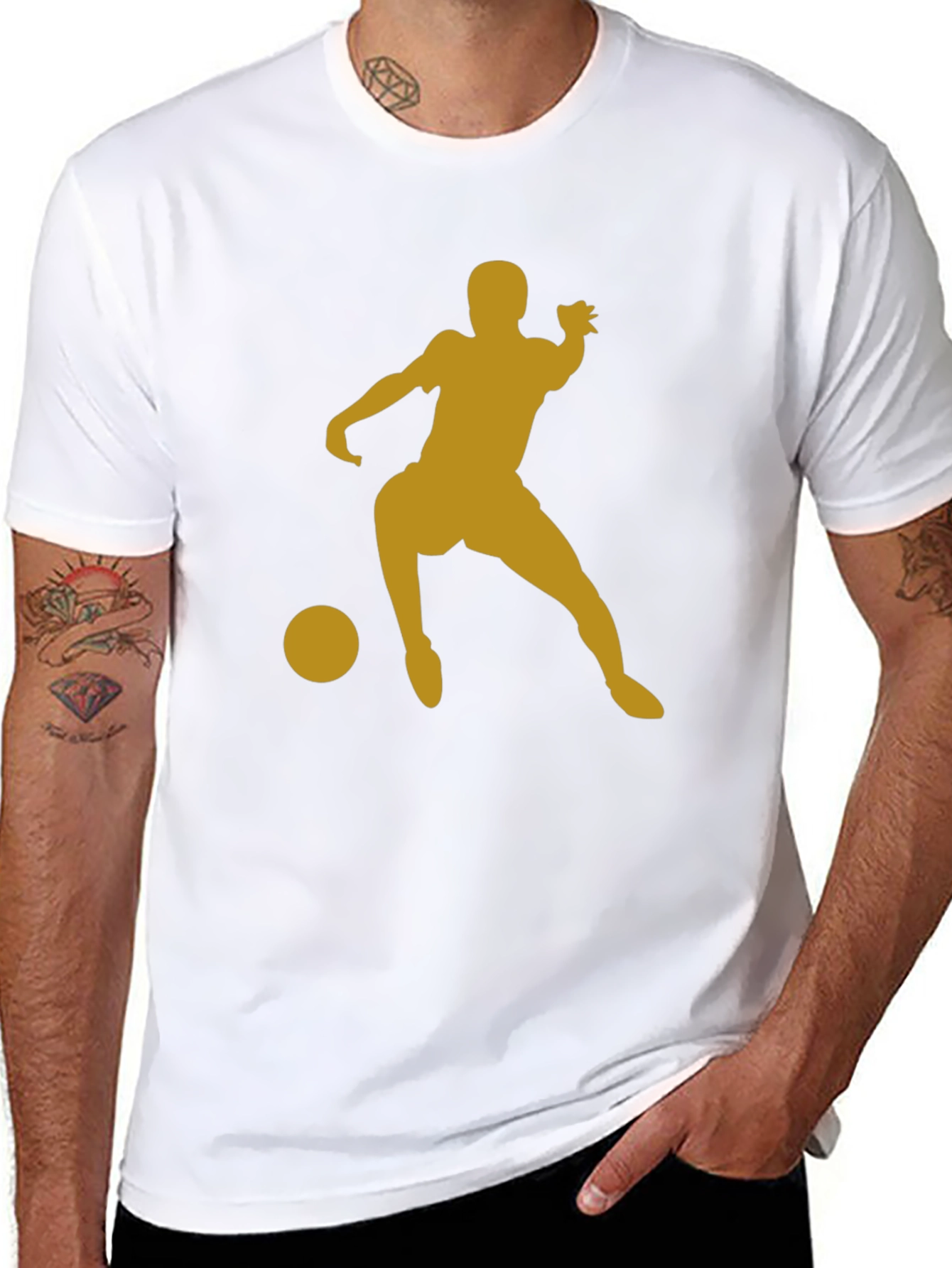 Soccer Player Graphic Tee - Black Cotton T-Shirt
