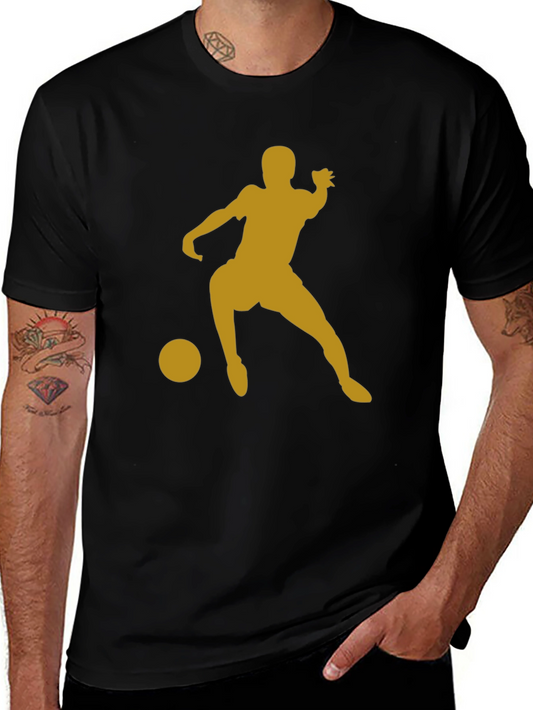 Soccer Player Graphic Tee - Black Cotton T-Shirt