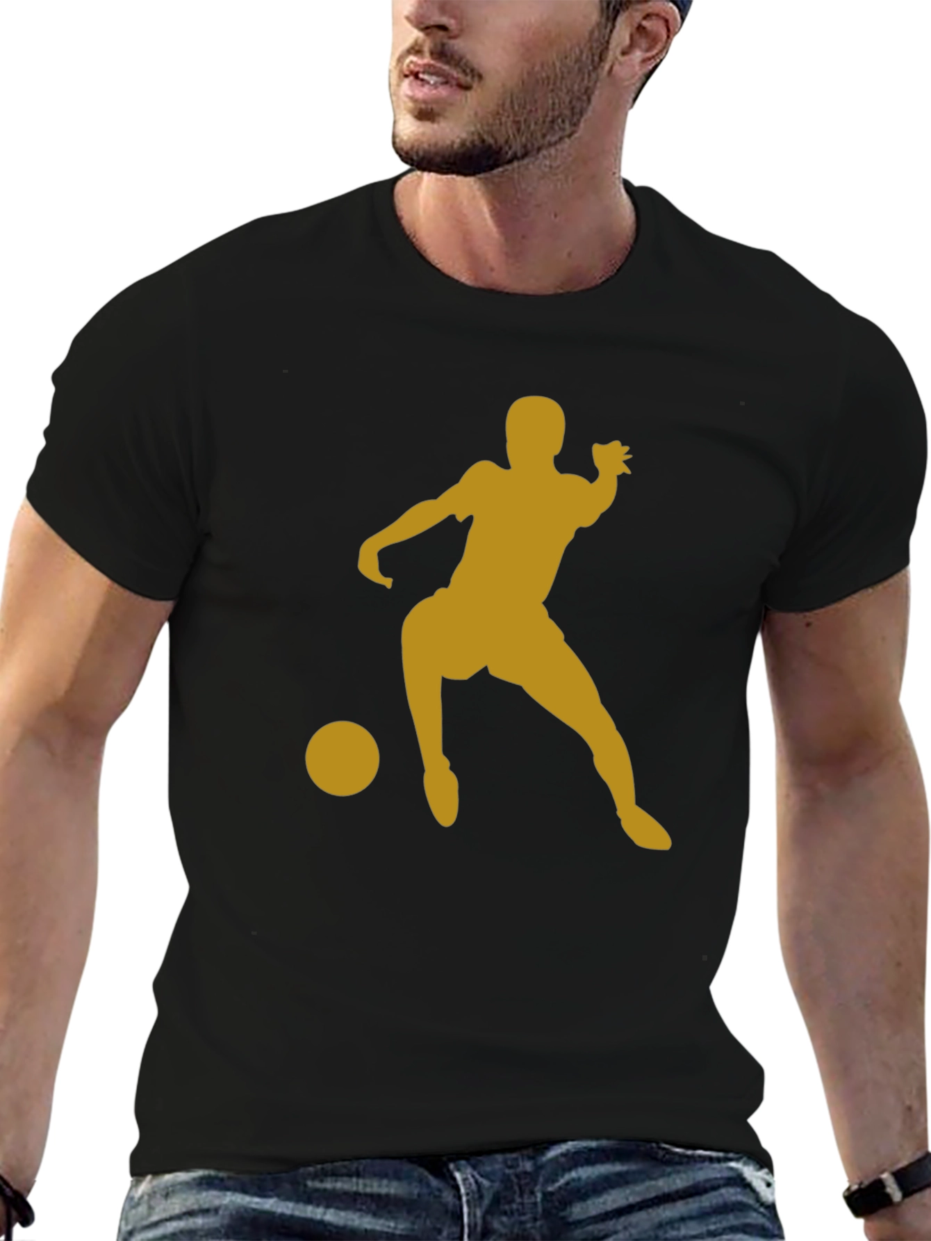 Soccer Player Graphic Tee - Black Cotton T-Shirt