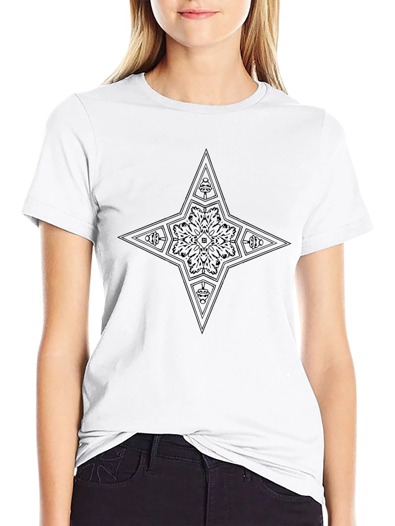 Geometric Star Graphic Tee - Black Cotton Blend