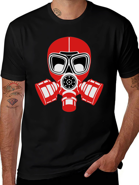 Black T-Shirt with Red Gas Mask Graphic