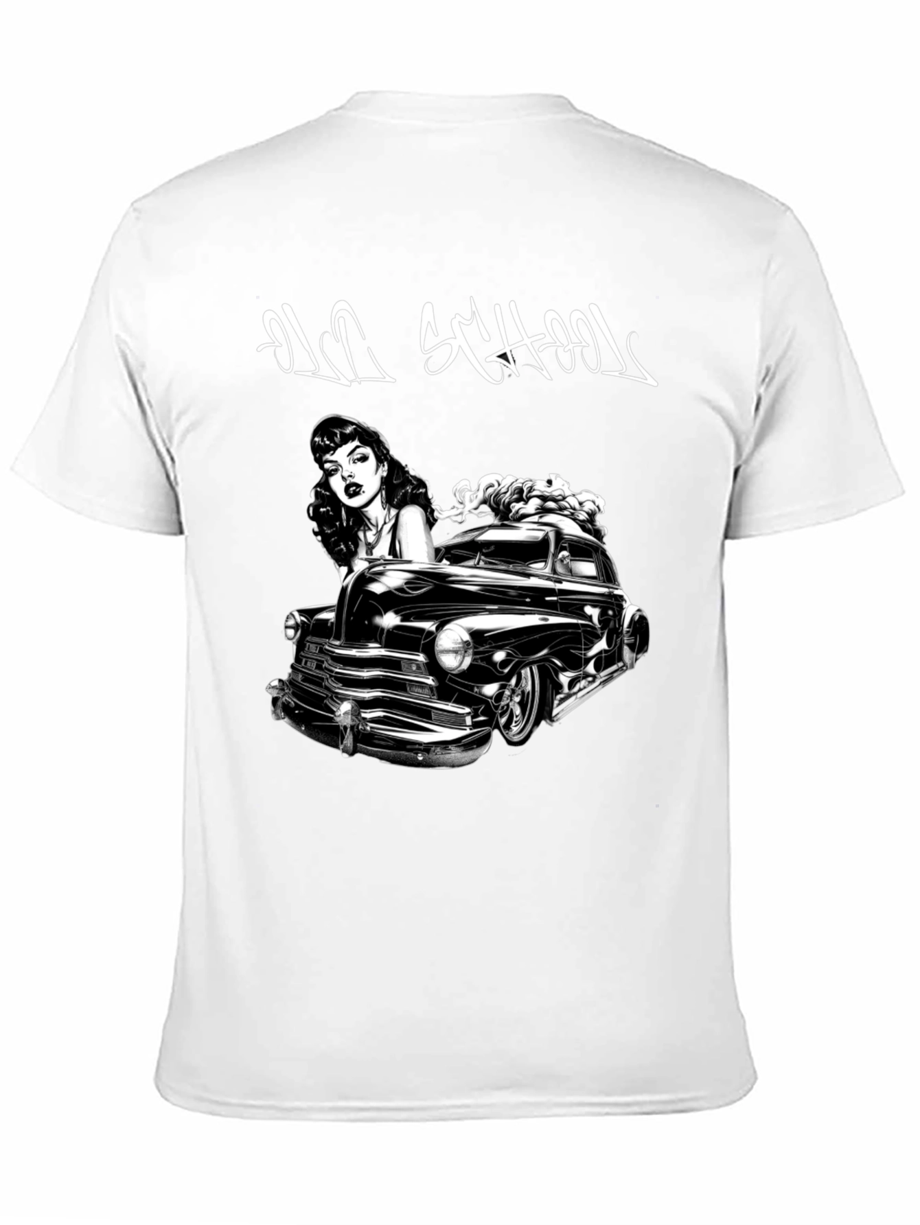 Old School Car & Pin-Up Black Graphic T-Shirt