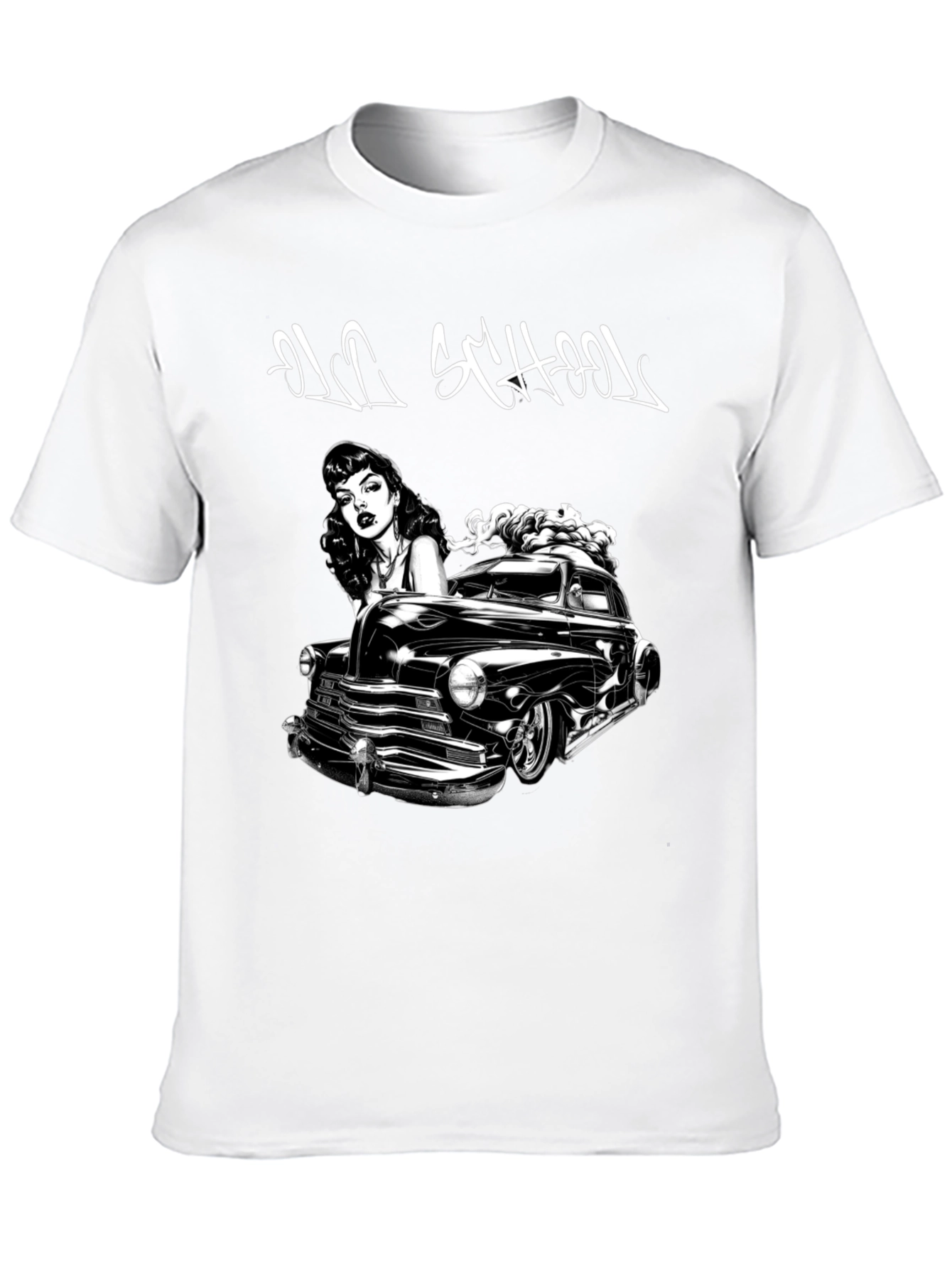 Old School Car & Pin-Up Black Graphic T-Shirt