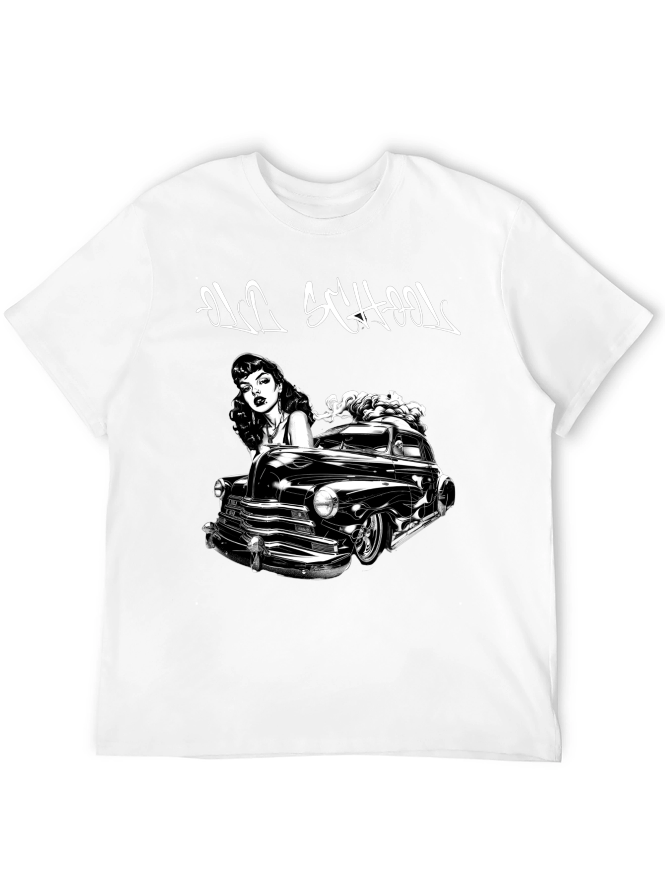 Old School Car & Pin-Up Black Graphic T-Shirt