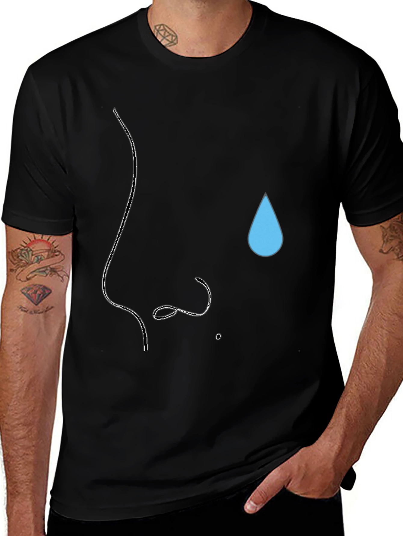Minimalist Nose & Teardrop Black T-Shirt