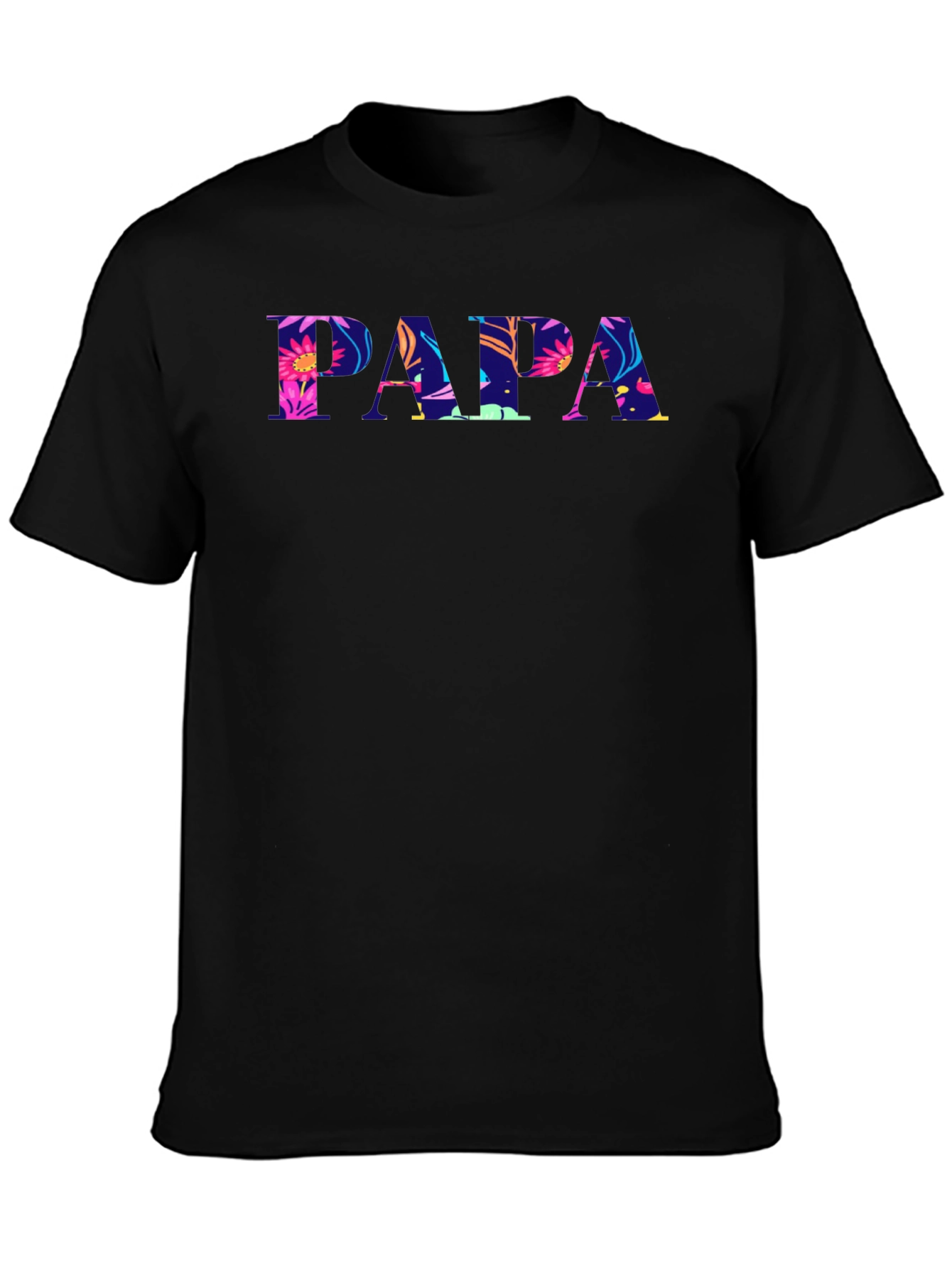 Papa Floral Print Black T-Shirt