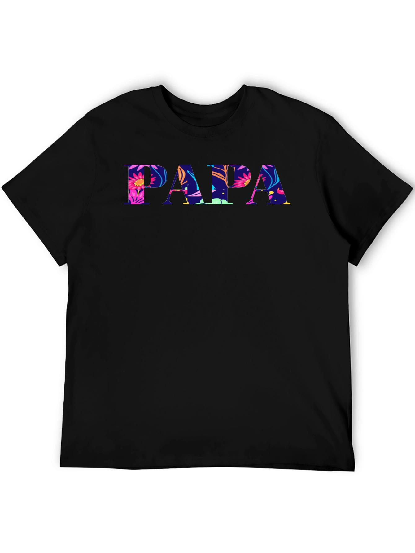 Papa Floral Print Black T-Shirt