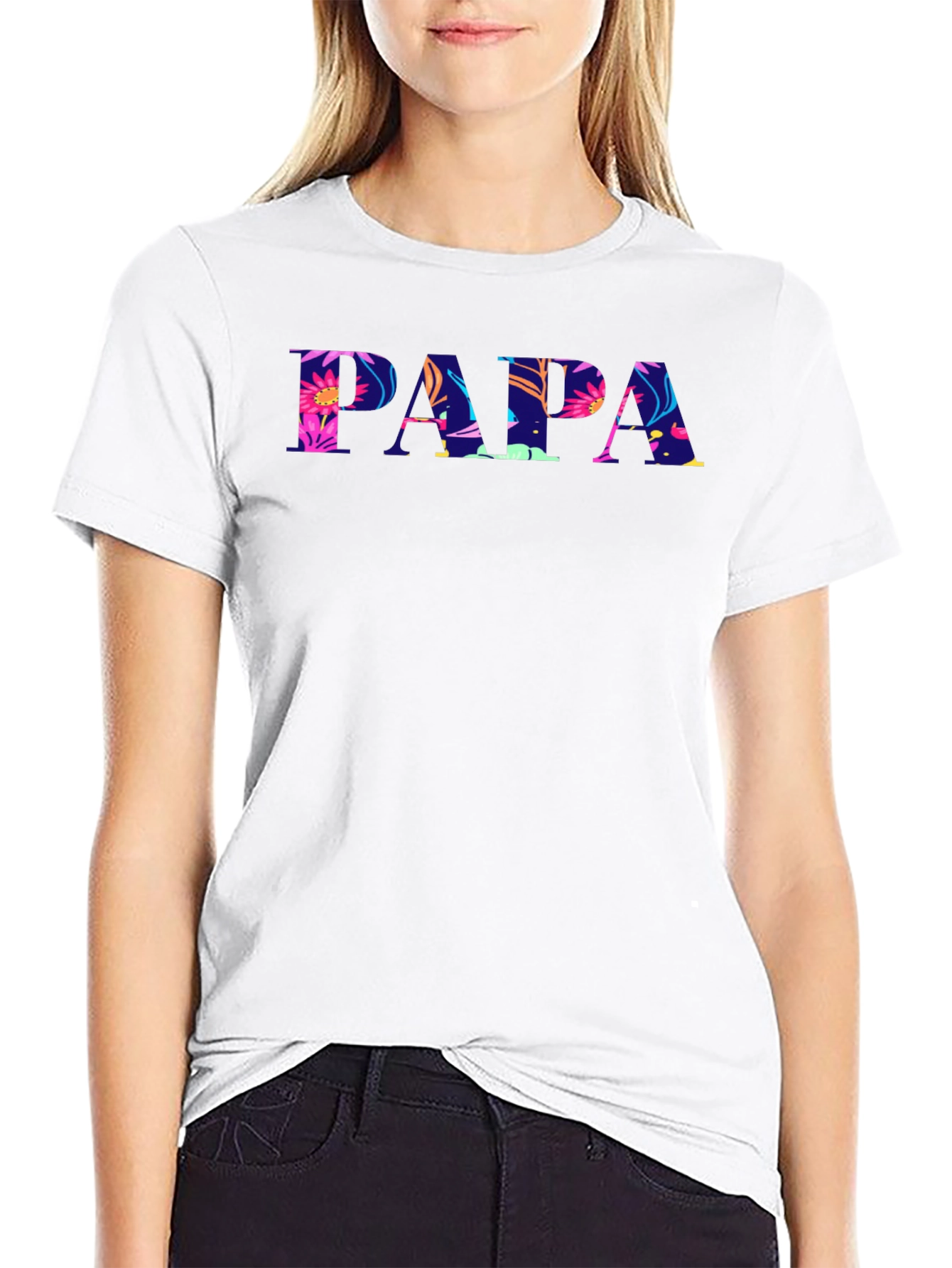 Papa Floral Print Black T-Shirt
