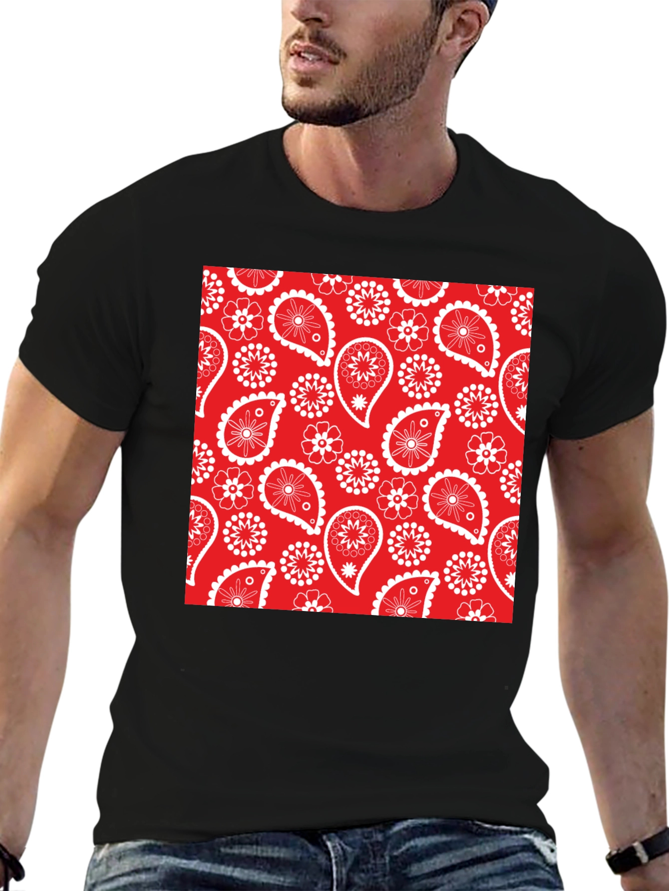 Red Bandana Pattern T-Shirt - Classic Style