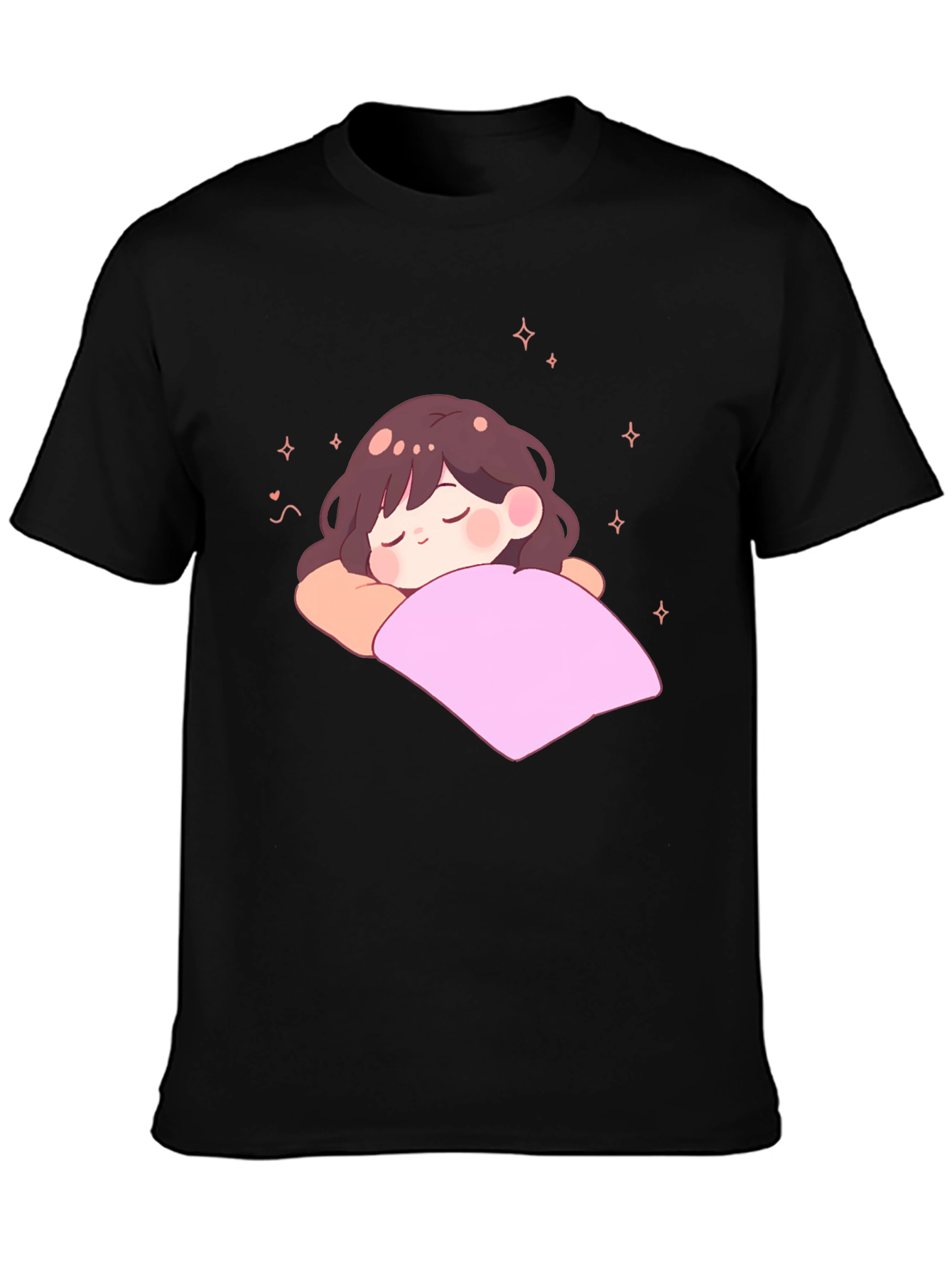 Cute Sleeping Anime Girl Black T-Shirt