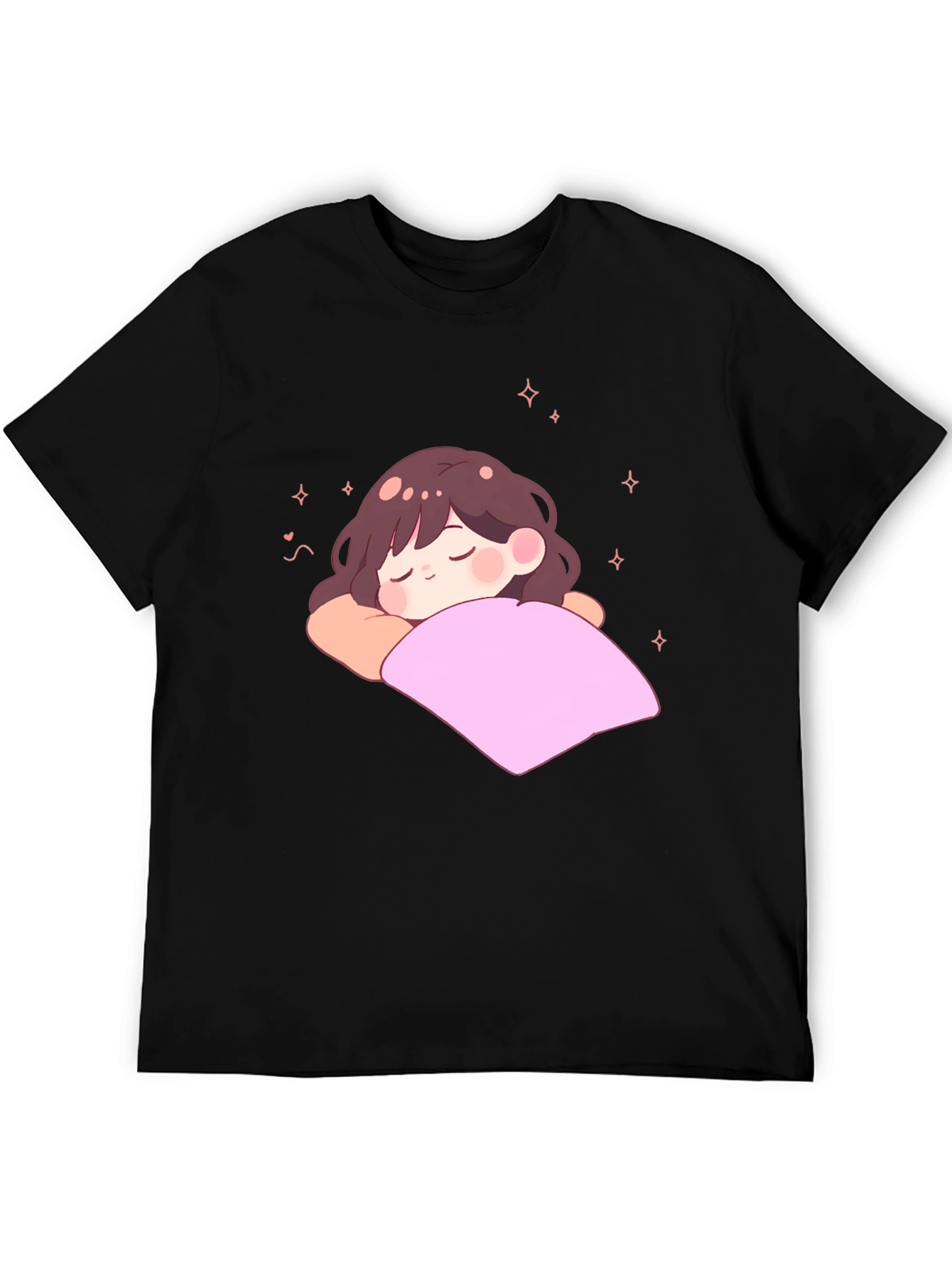 Cute Sleeping Anime Girl Black T-Shirt