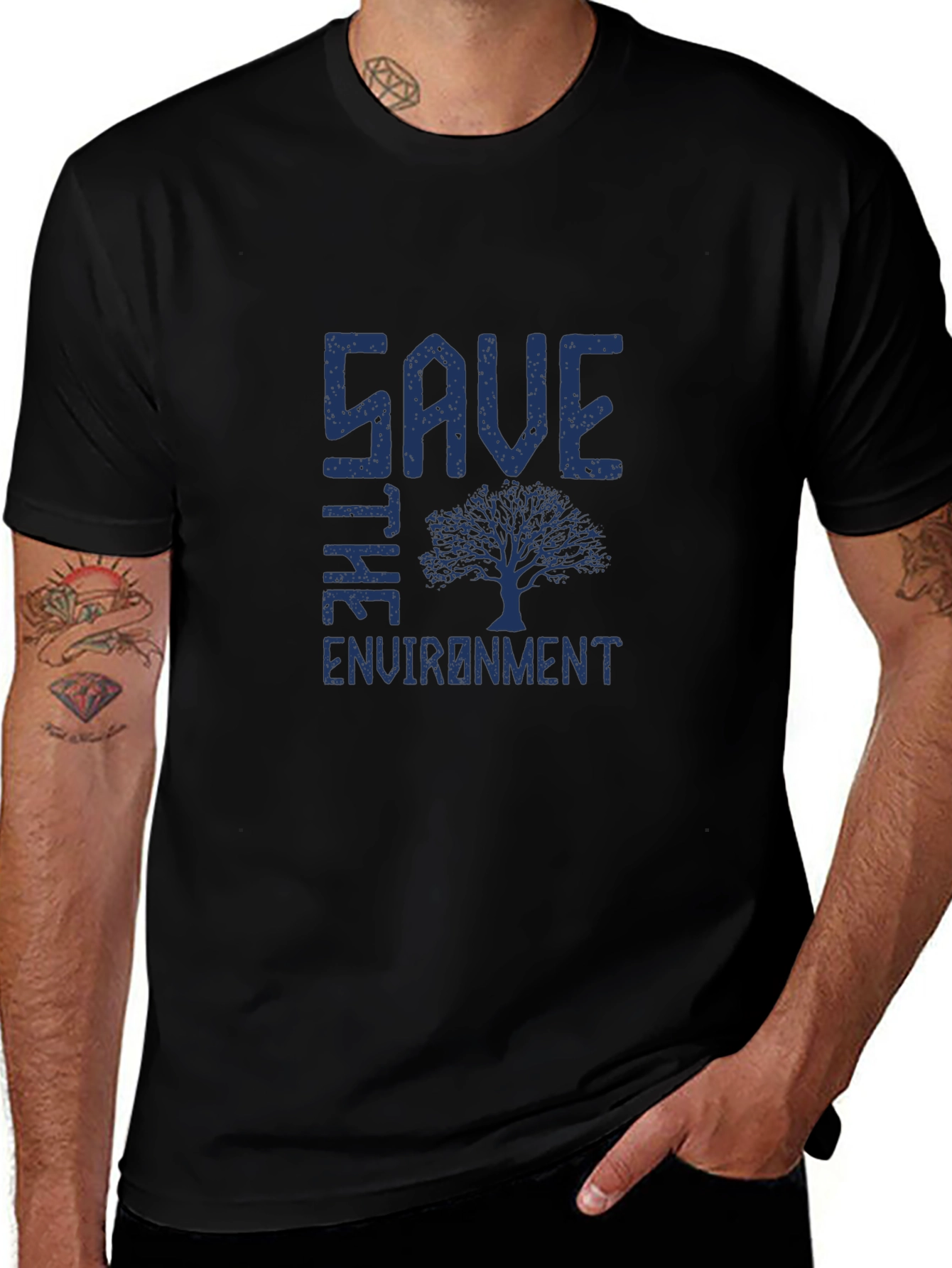 Save the Environment Tree Graphic T-Shirt - Black