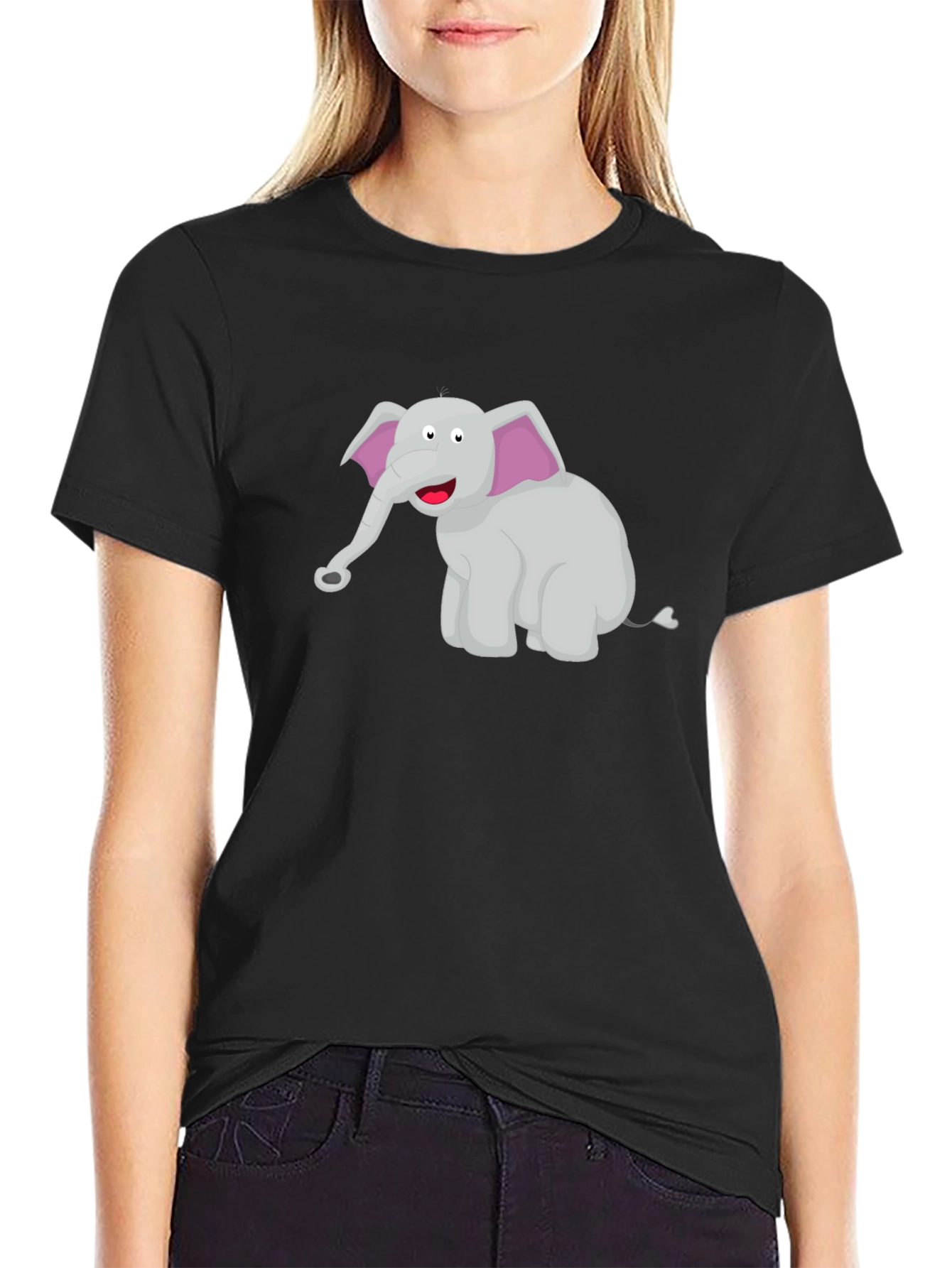 Cartoon Elephant Black T-Shirt