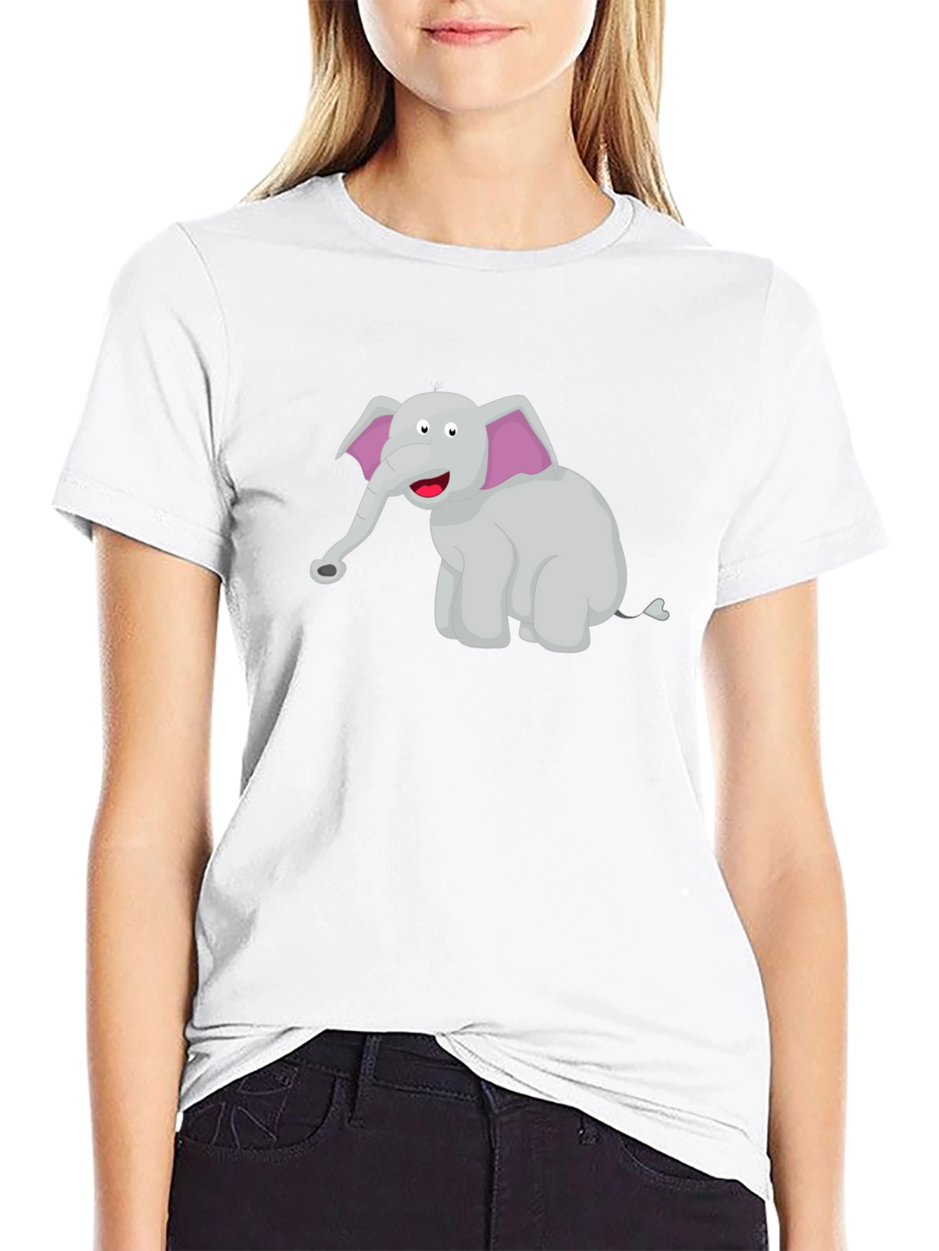 Cartoon Elephant Black T-Shirt