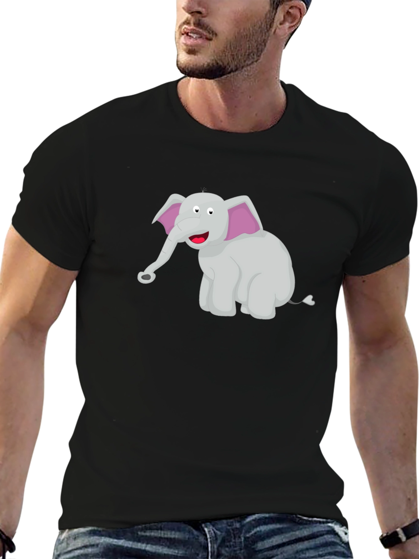 Cartoon Elephant Black T-Shirt