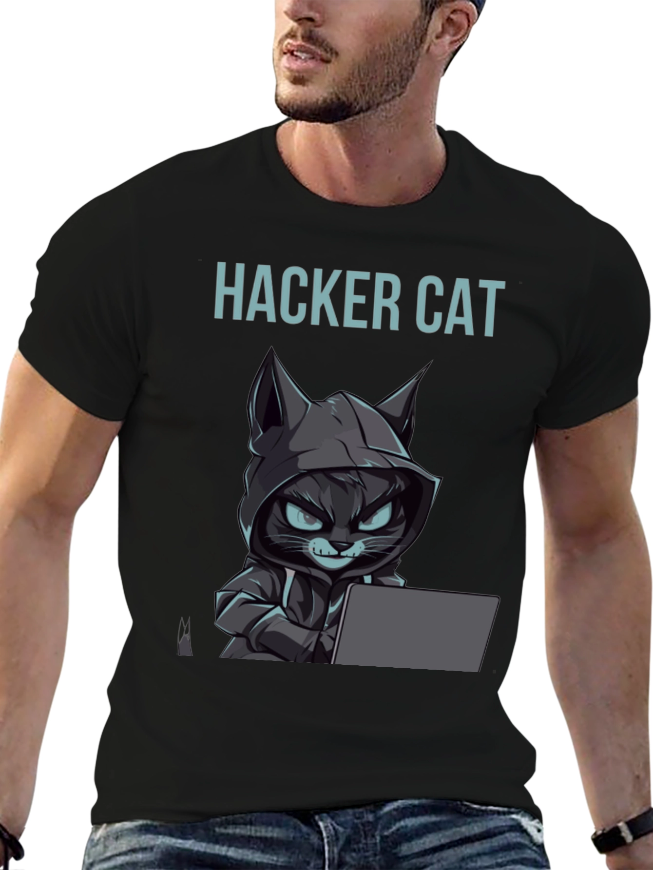 Hacker Cat Graphic T-Shirt - Tech Enthusiast Apparel
