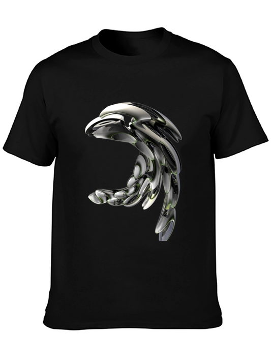 Futuristic Metallic Dolphin Graphic T-Shirt