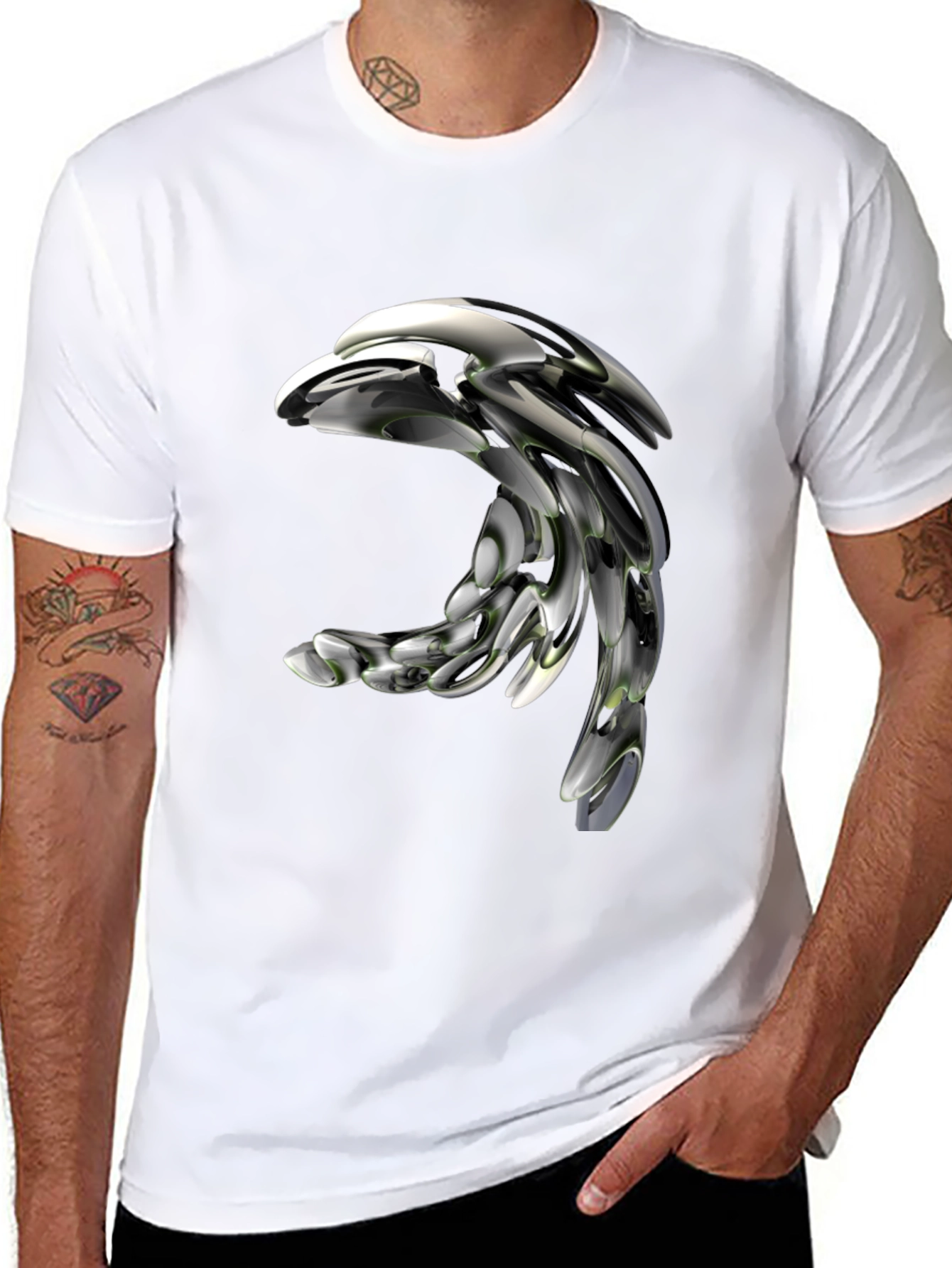 Futuristic Metallic Dolphin Graphic T-Shirt