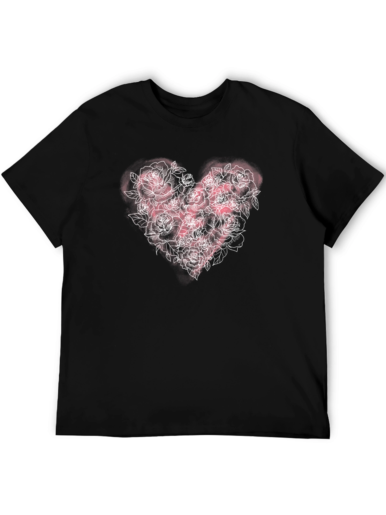 Floral Heart Rose T-Shirt - Black