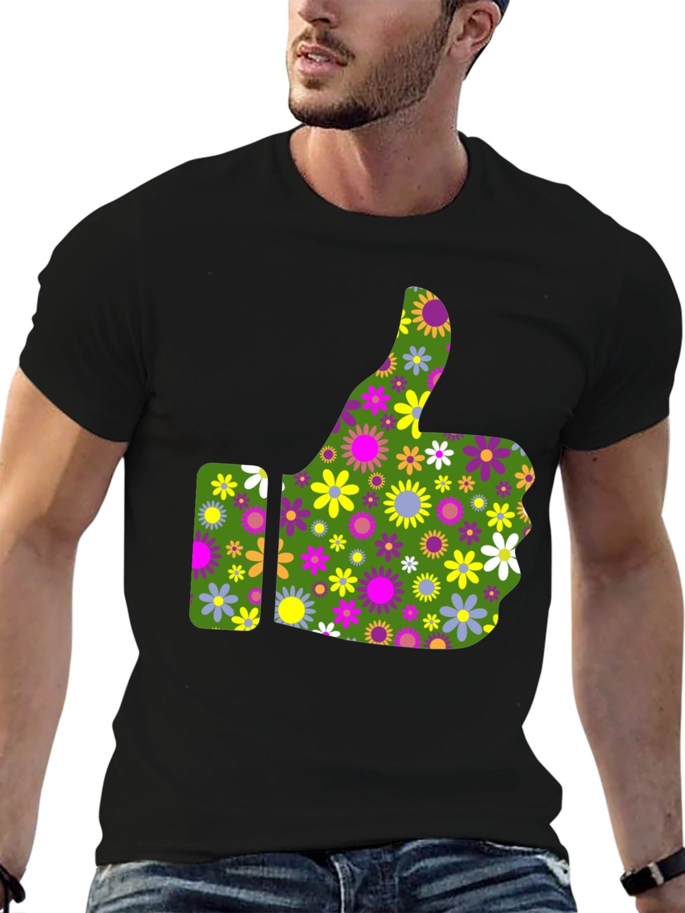 Groovy Floral Thumbs Up Graphic Tee