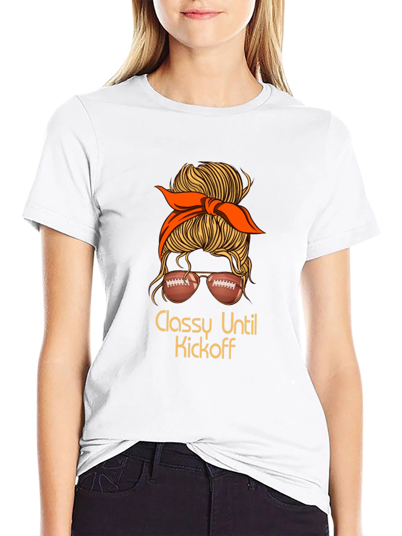 Classy Until Kickoff Football Messy Bun T-Shirt