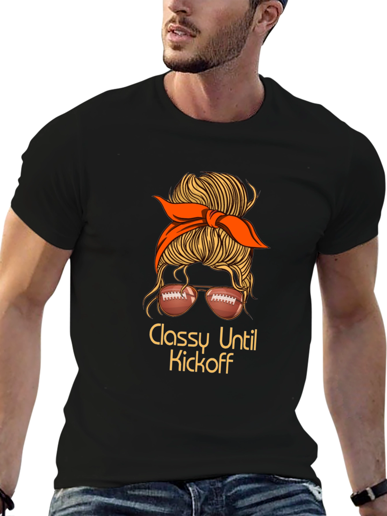 Classy Until Kickoff Football Messy Bun T-Shirt