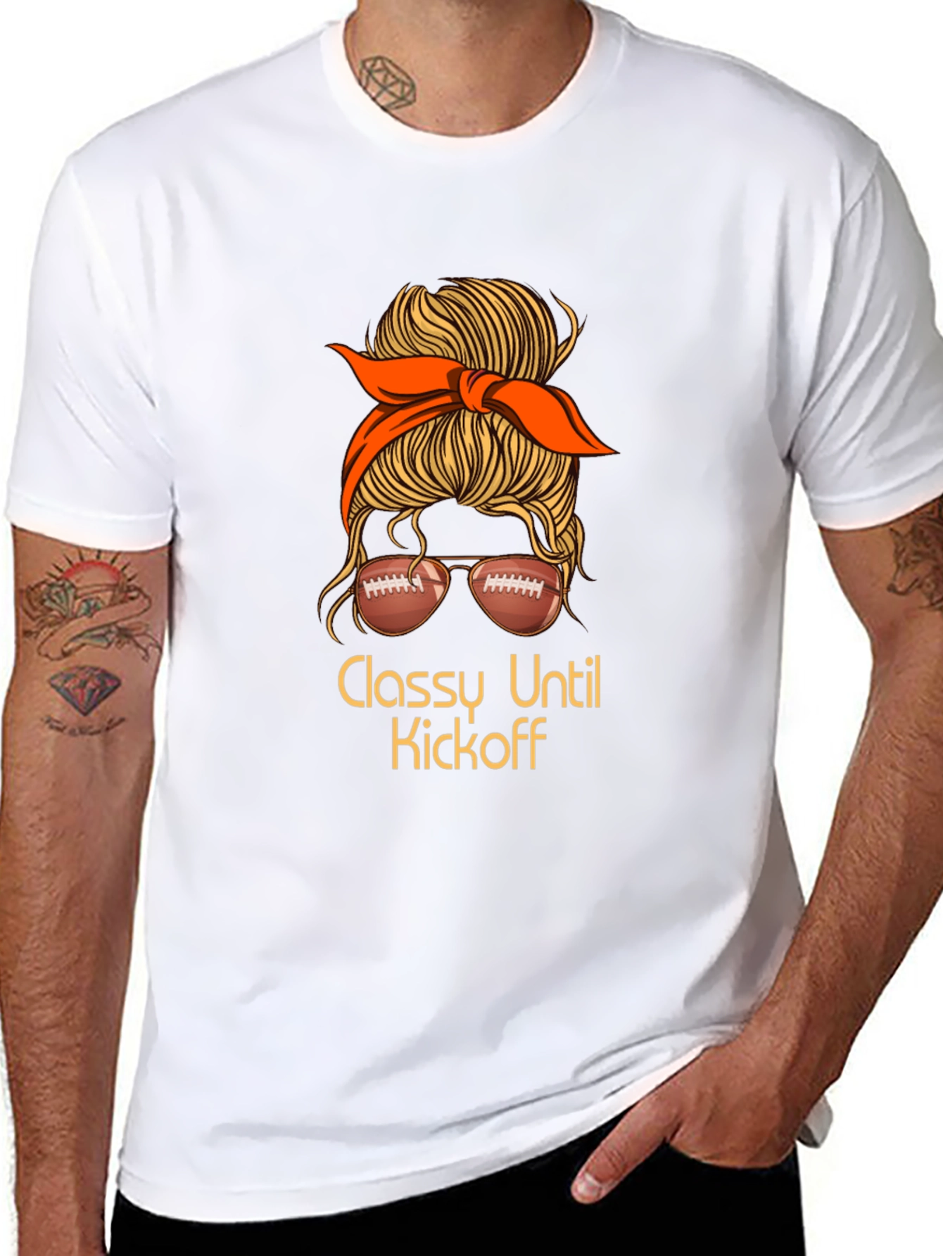 Classy Until Kickoff Football Messy Bun T-Shirt