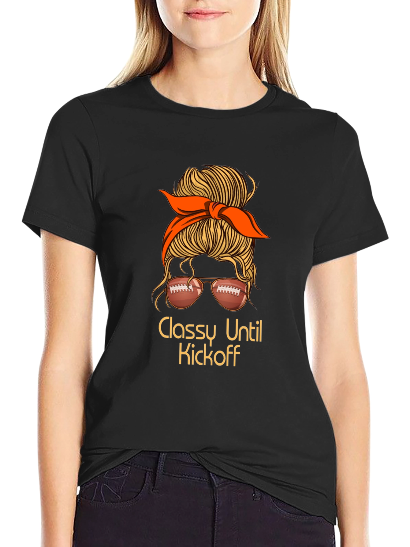 Classy Until Kickoff Football Messy Bun T-Shirt