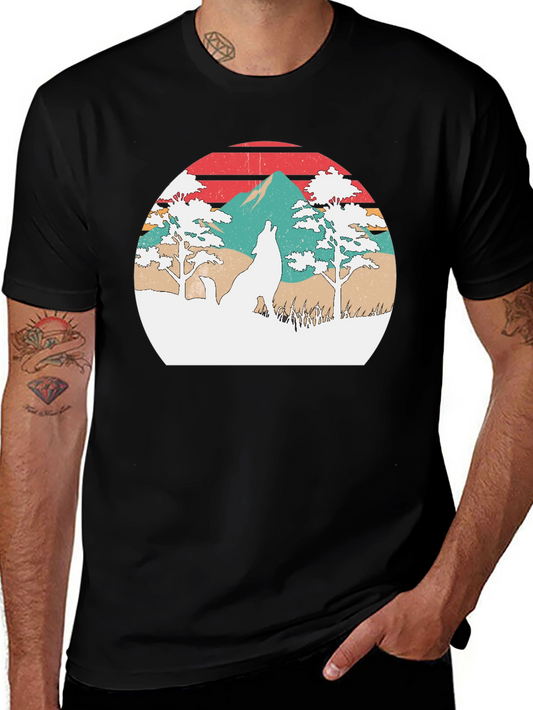 Retro Wolf Sunset Graphic T-Shirt
