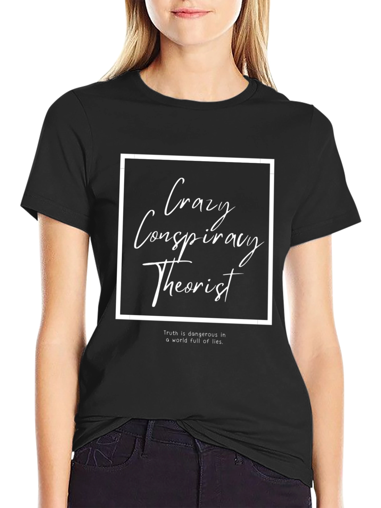 Crazy Conspiracy Theorist Graphic Tee - Black